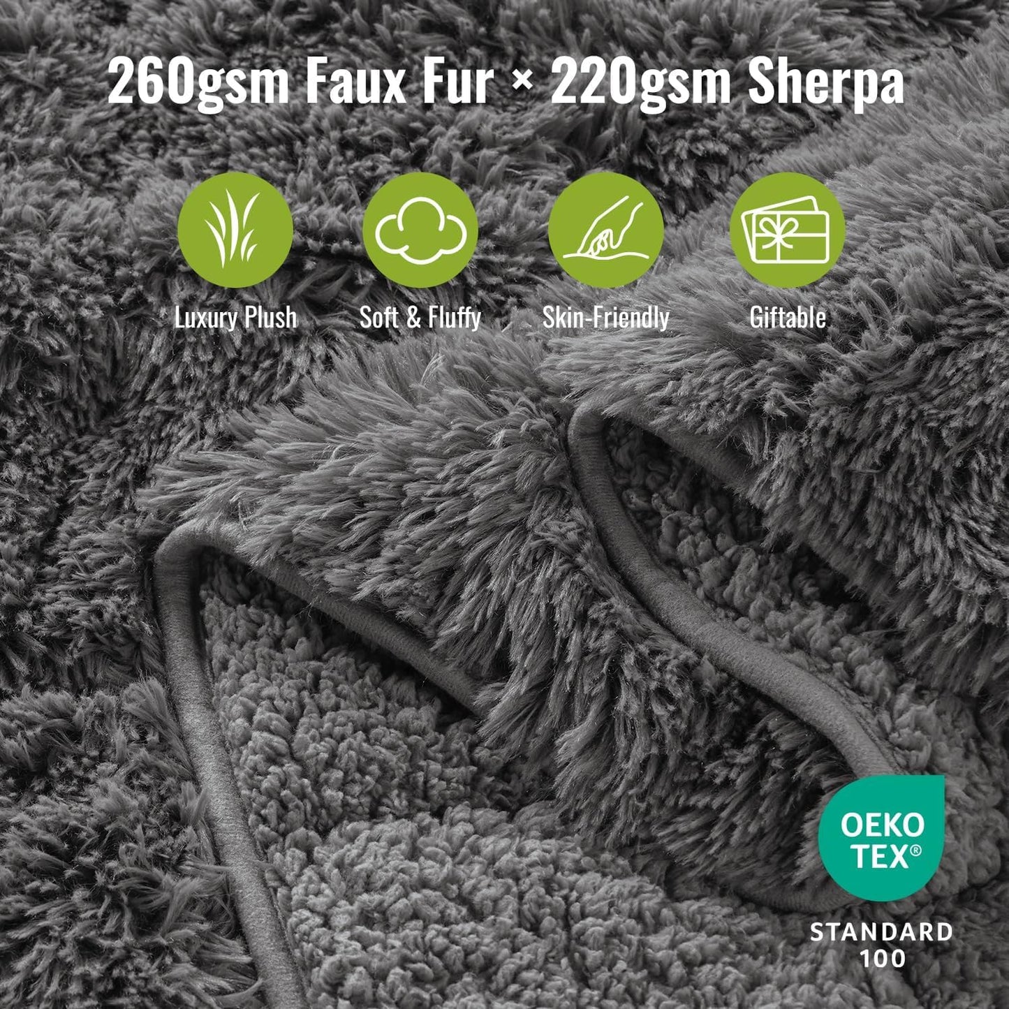Uttermara Faux Fur Weighted Blanket Twin Size 15 Pounds, 48" x 72" Sherpa Heavy Blanket Throw for Couch Sofa Bed, Super Soft Plush Fleece & Warm Cozy Sherpa Reverse, Great for Calming and Relax, Gray