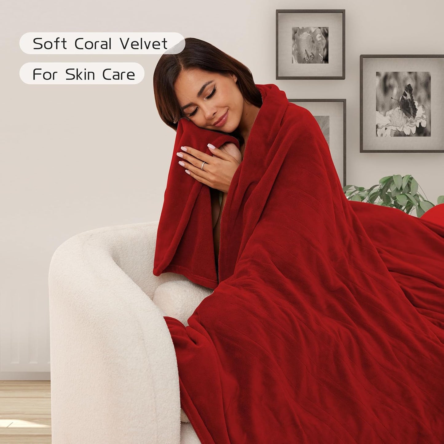 Heated Electric Blanket 72"x84" Full Size, Soft Coral Fleece Fast Heated Blanket with 4 Heating Levels and 10 Hours Auto-Off, Cozy Plush Fabric, Machine Washable - Home, Red
