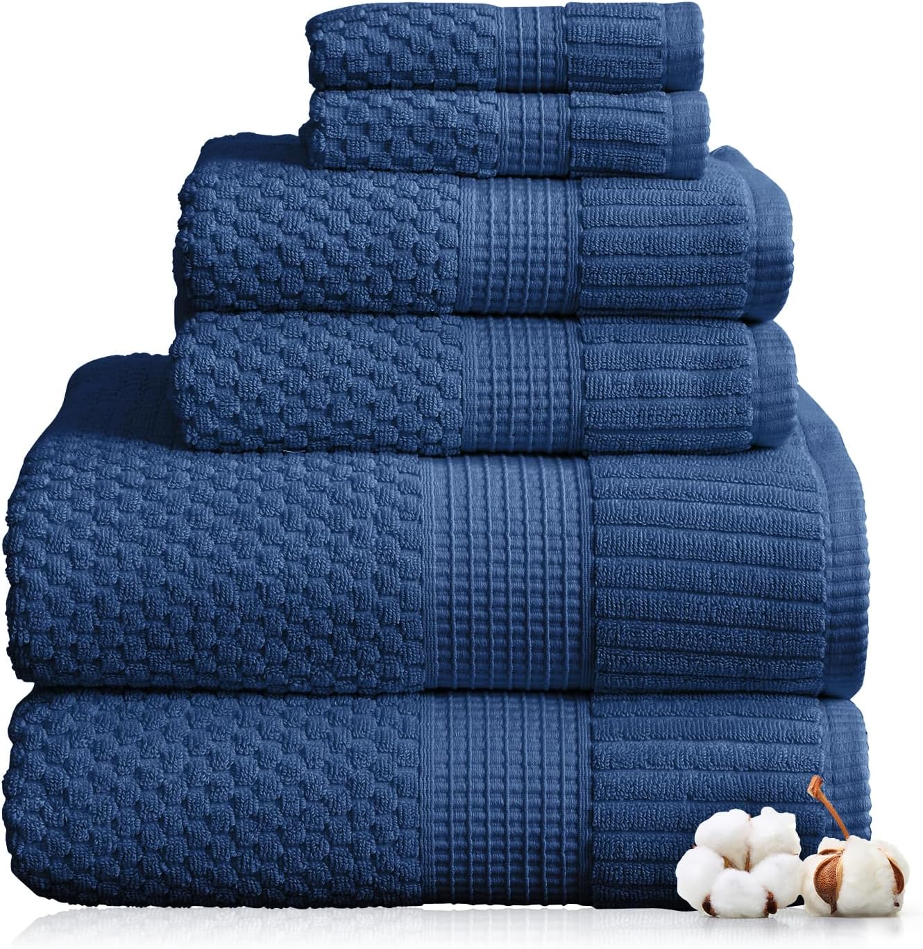 NY Loft 100% Cotton Towel Set 6 Piece Towel Set | Navy Bath Towels | Absorbent & Quick-Dry Towels | Trinity Collection (6 Piece Set, Navy Blue)