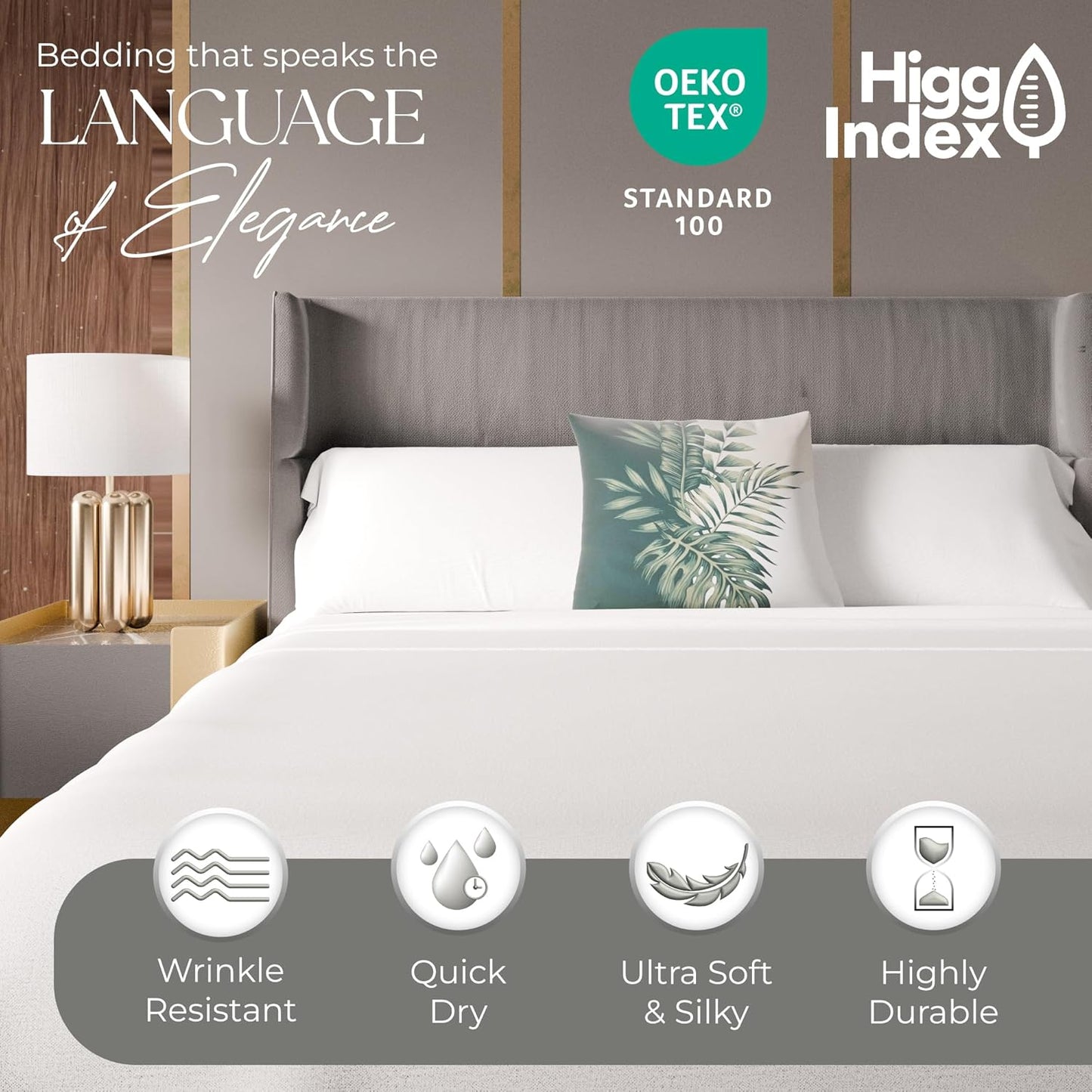 SUPREME ELEGANCE 1200 Thread Count King White Sheet Set, Hotel Luxury Cotton Rich Ultra Soft Sateen Sheets, Easy Care Bed Sheet Set with Deep Pocket (1 Flat Sheet, 1 Fitted Sheet & 2 Pillowcases)
