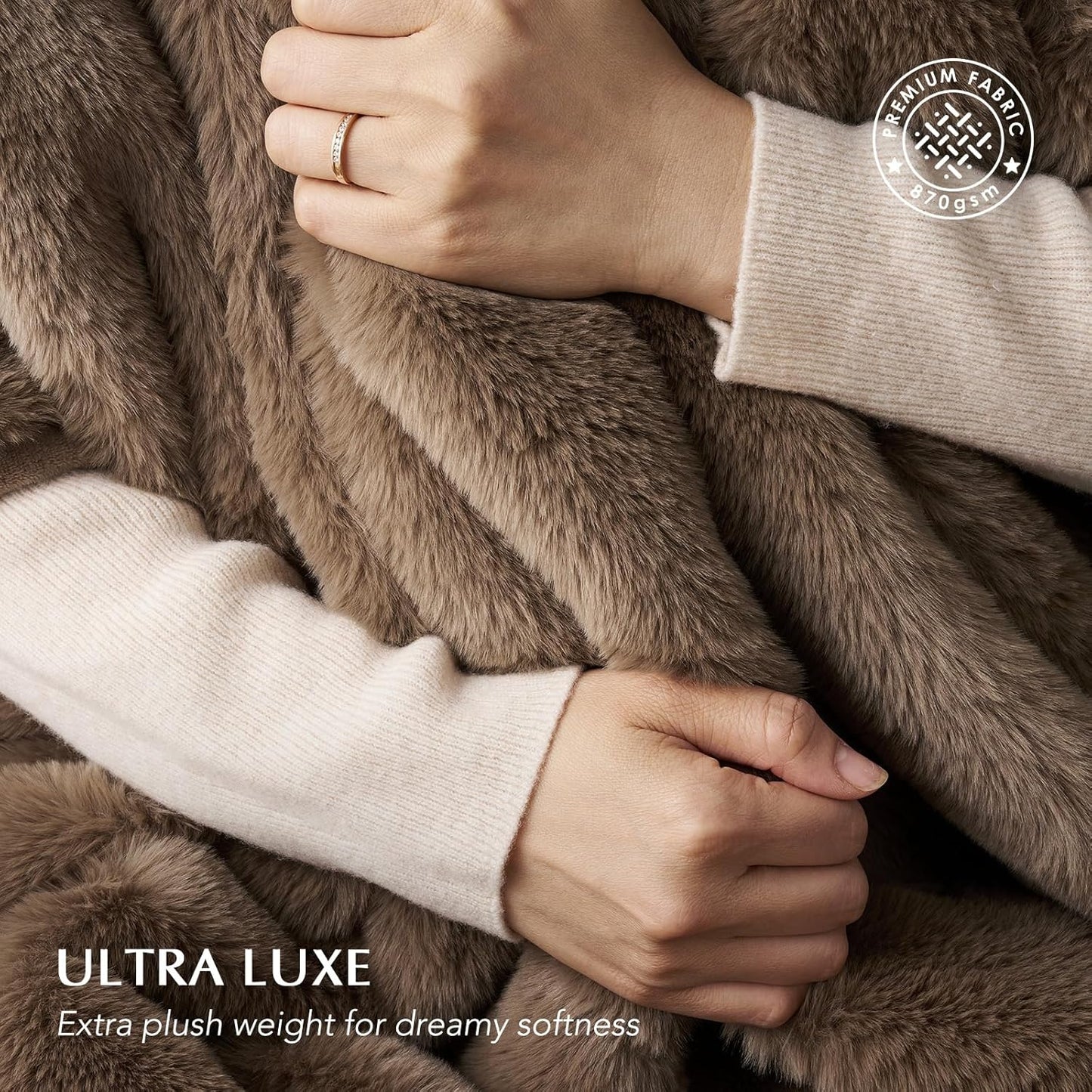 EVERGRACEHOME Ultra Soft Luxury Fluffy Mink Faux Fur Throw Blanket, Thick Warm Fall Winter Blankets for Bed, Couch, Cozy Plush Reversible Blanket for Chair, Sofa (Natural Tan, 50"x60")