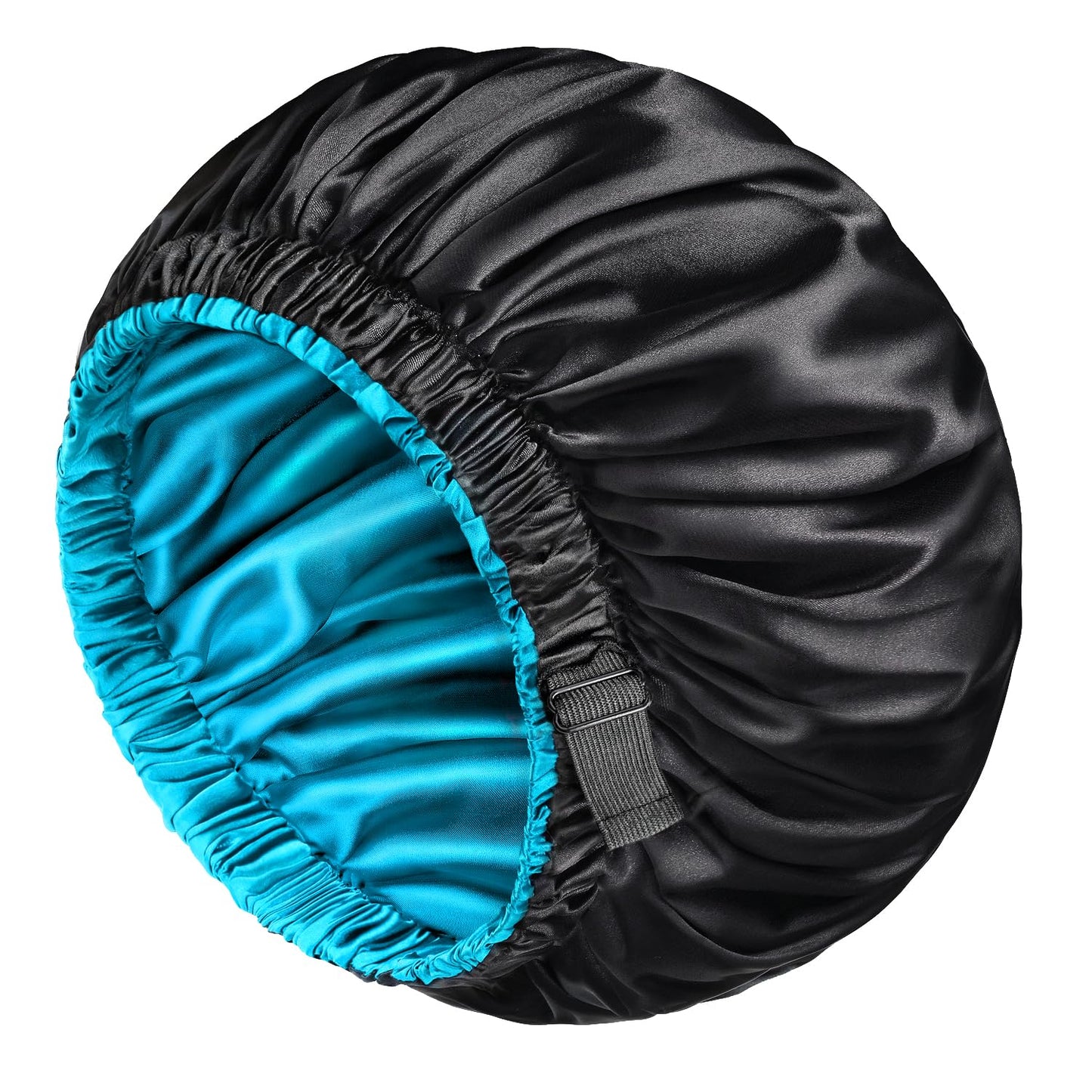 mikimini Satin Bonnet for Men and Women, Reversible Double Layer Sleeping Bonnet for Hair Braids with Anti-slip Adjustable Elastic Band Super Soft (XL, Black/Blue)