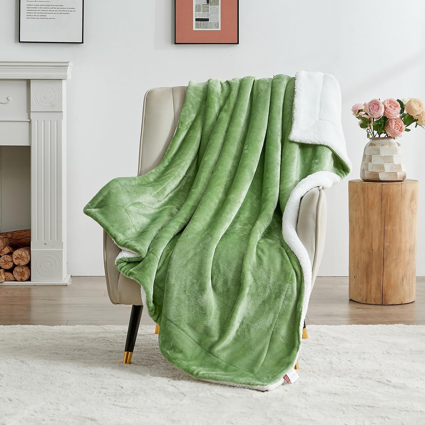 SOCHOW Sherpa Fleece Throw Blanket, Double-Sided Super Soft Luxurious Plush Blanket Twin Size, Sage Green, 60x80 inches