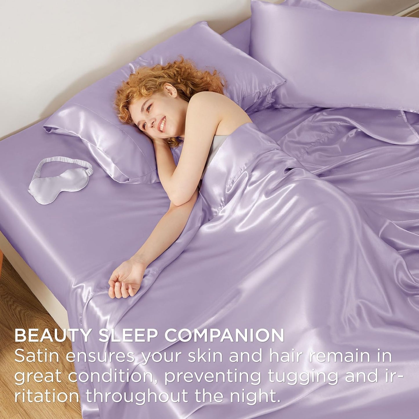 Bedsure Satin Sheets Queen Size - 4 Piece Silky Bedsheets with 15 Inches Deep Pocket Fitted Bedsheet,1 Flat Sheet, 2 Satin Pillowcases, Good for Hair & Skin (Queen, Lavender)
