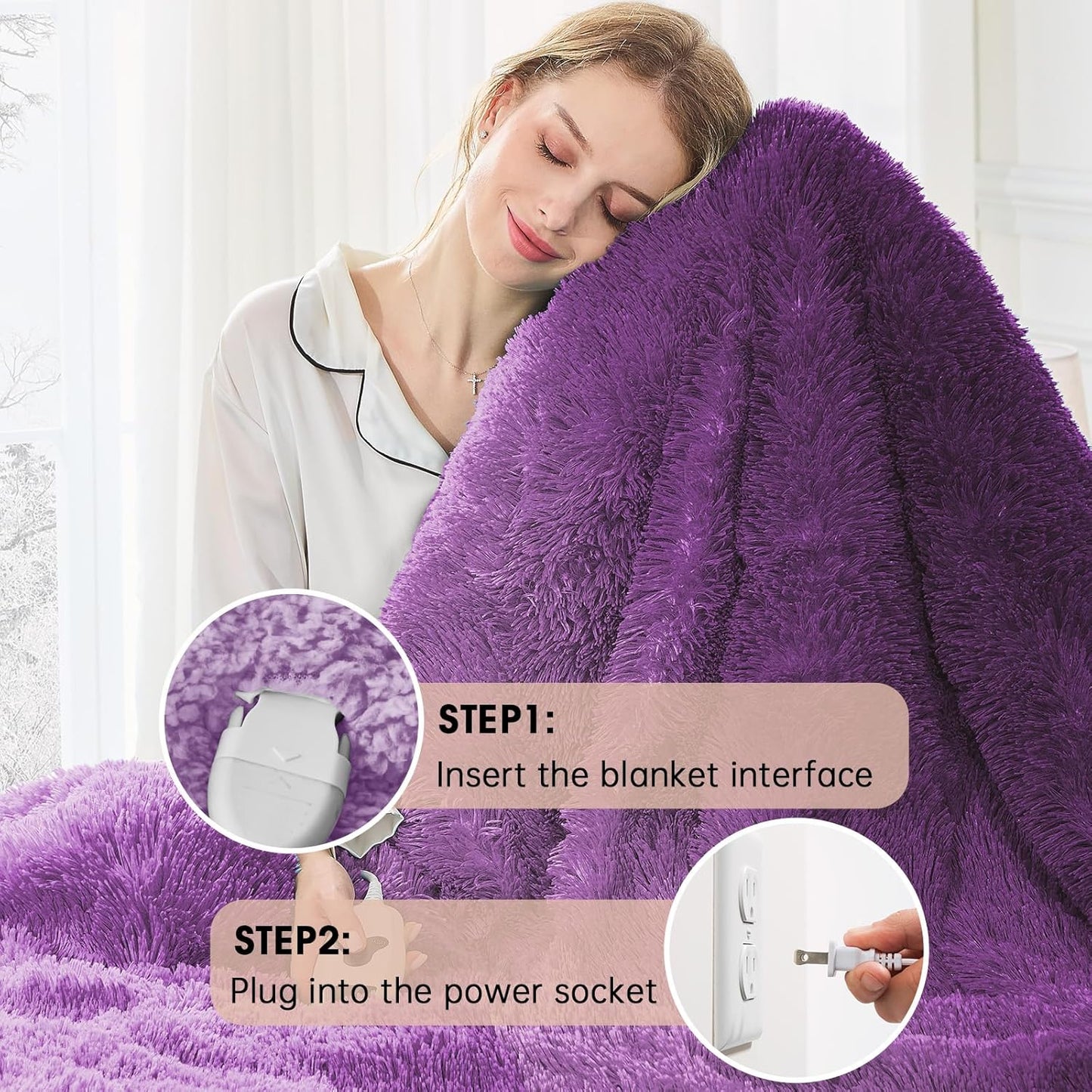 Heated Electric Blanket Twin,Warm Winter Birthday Gifts for Women Her Grandma–Faux Fur with Soft Sherpa,10 Heat Settings,5 Time Settings with Fast Heating, 62x84, Mystic Purple