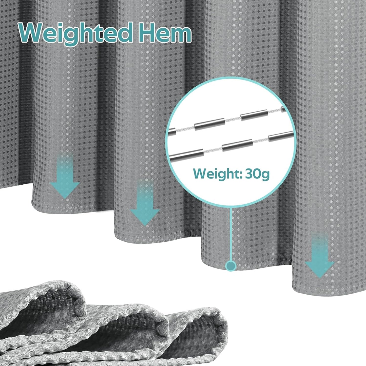 3 in 1 Shower Curtain Set, Waffle Shower Curtain and Liner Set with 12 Double Sided Shower Curtain Hooks, 258GSM Luxury Weighted Cloth Shower Curtains for Bathroom, 72 W x 84 H, Grey