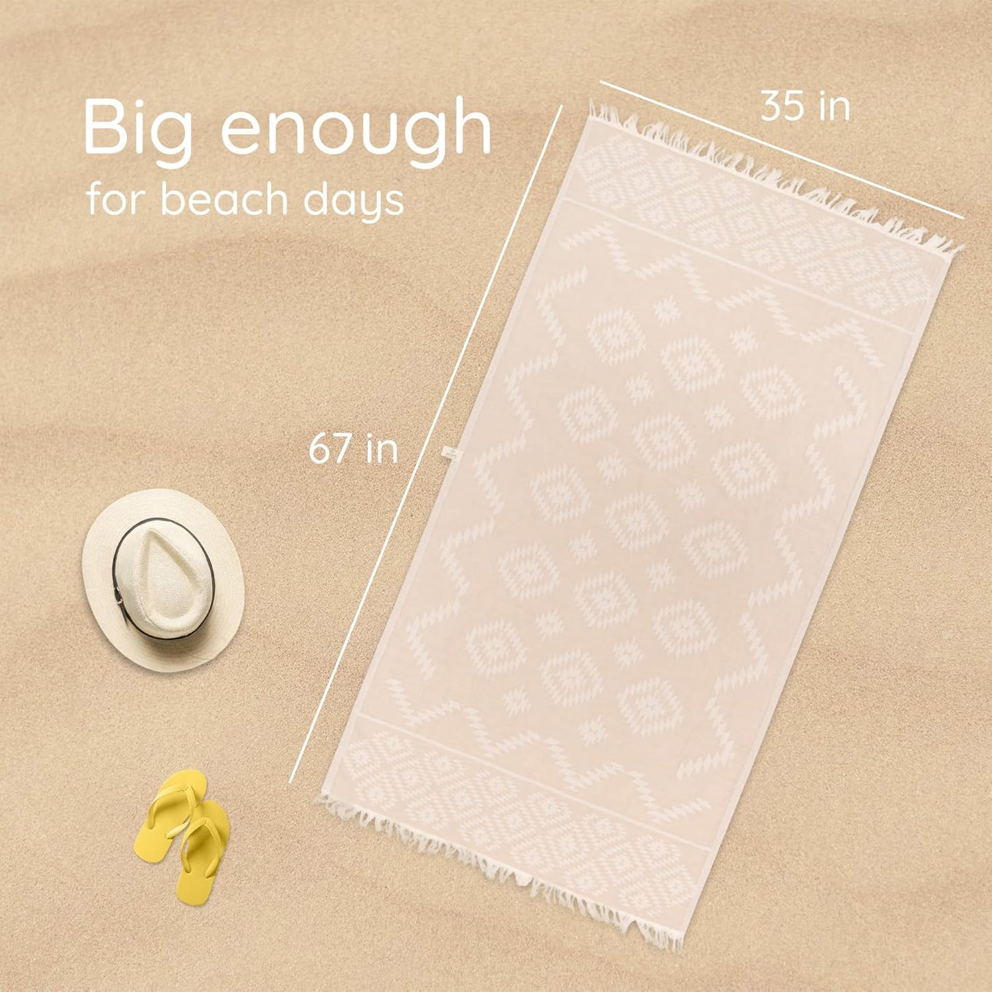 Premium Turkish Beach Towel – 100% Natural Cotton, Quick Dry, Sand Free, Oversized Beach Towel 35”x67” – Ideal for Travel, Pool, and Beach Blanket – Beige Sand Color