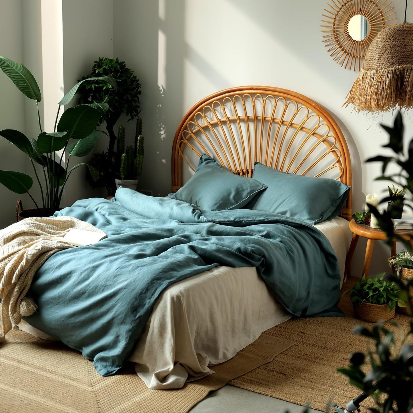 XZ XIFA Blue Linen Duvet Cover Queen, 100% Washed French Flax Linen Bedding with Zipper Closure, Cooling for Hot Sleepers, Textured Bed Sets - 1 Duvet Cover and 2 Pillowcases.