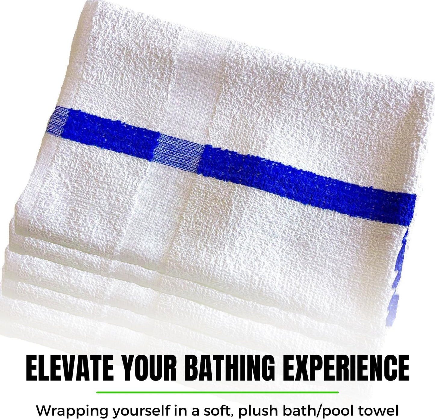 Towels N More 24x48 Soft Poolside Towels - 12 Large Super Absorbent Pool Towel White and Blue Center Stripe - Ideal for Home, Pool, Spa, Gym, Hotel, Motel Rental Room Use - 100% Cotton Bath Towels