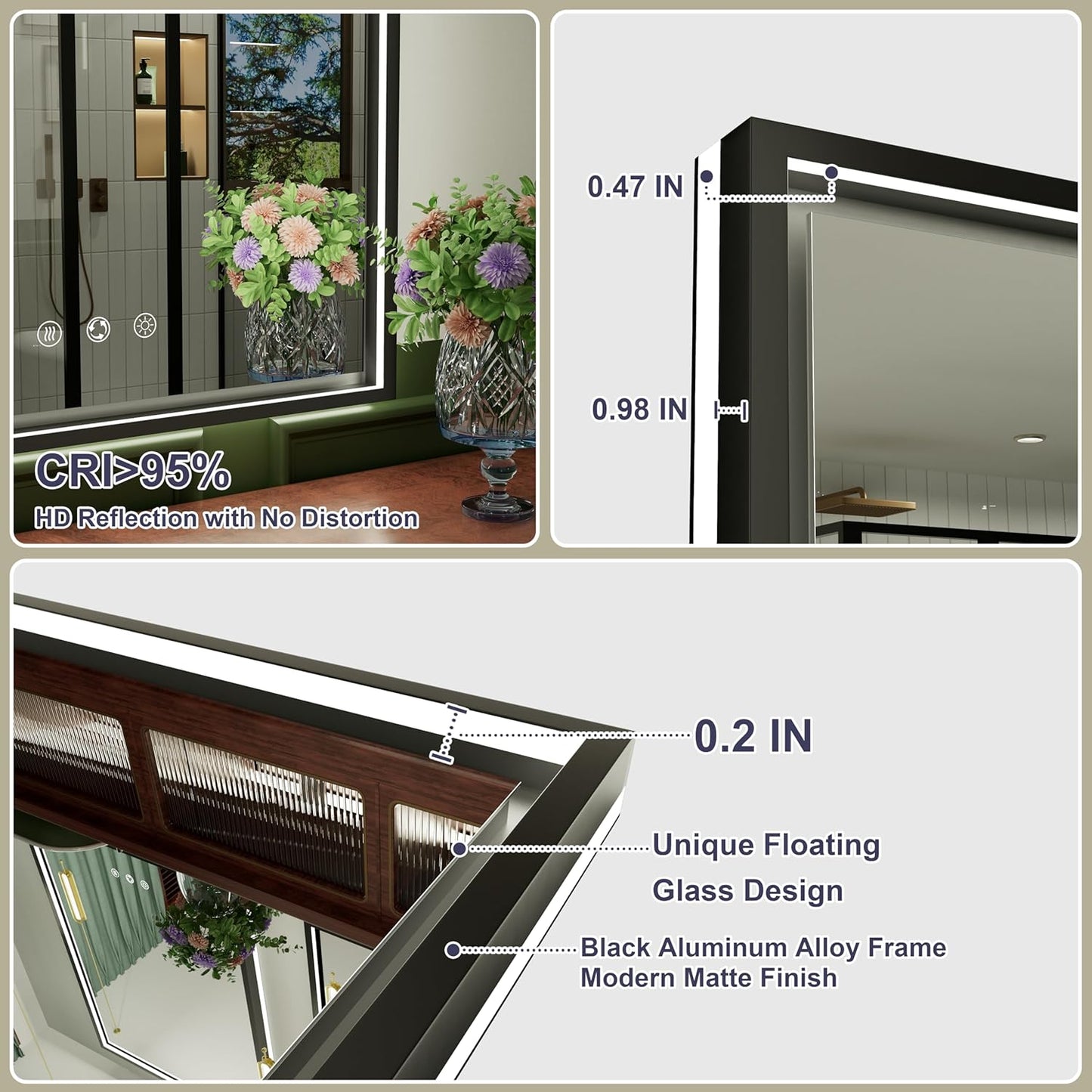 40x30 Inch Black LED Bathroom Mirror with Front and Back Lights, Adjustable 3000K/4500K/6000K, Wall-Mounted Framed Lighted Bathroom Vanity Mirrors, Anti-Fog, Dimmable, Horizontal/Vertical