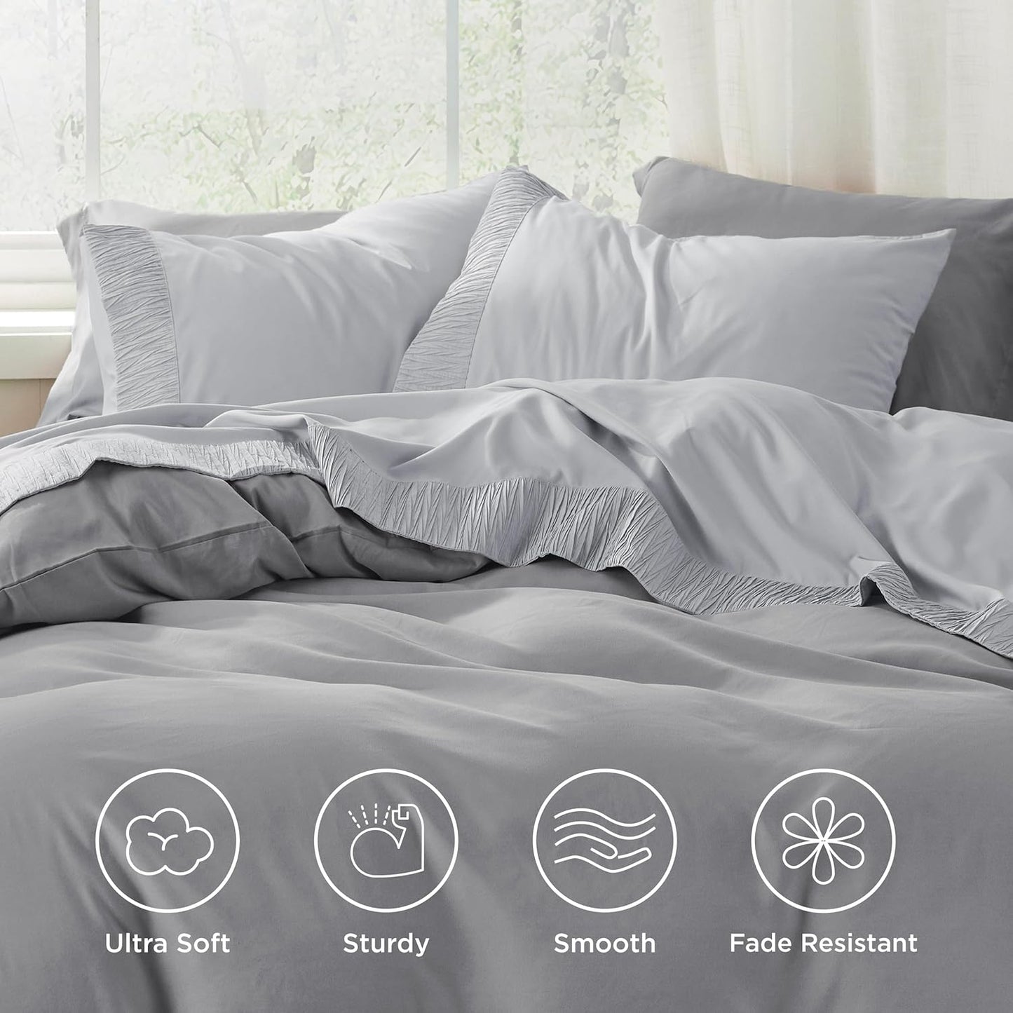 Bedsure Twin Sheets Set - 3 Pieces Soft Twin Bed Sheets - Breathable & Cooling - Hotel Luxury - Easy Care Polyester Microfiber Bedding for Women, Men, Light Grey