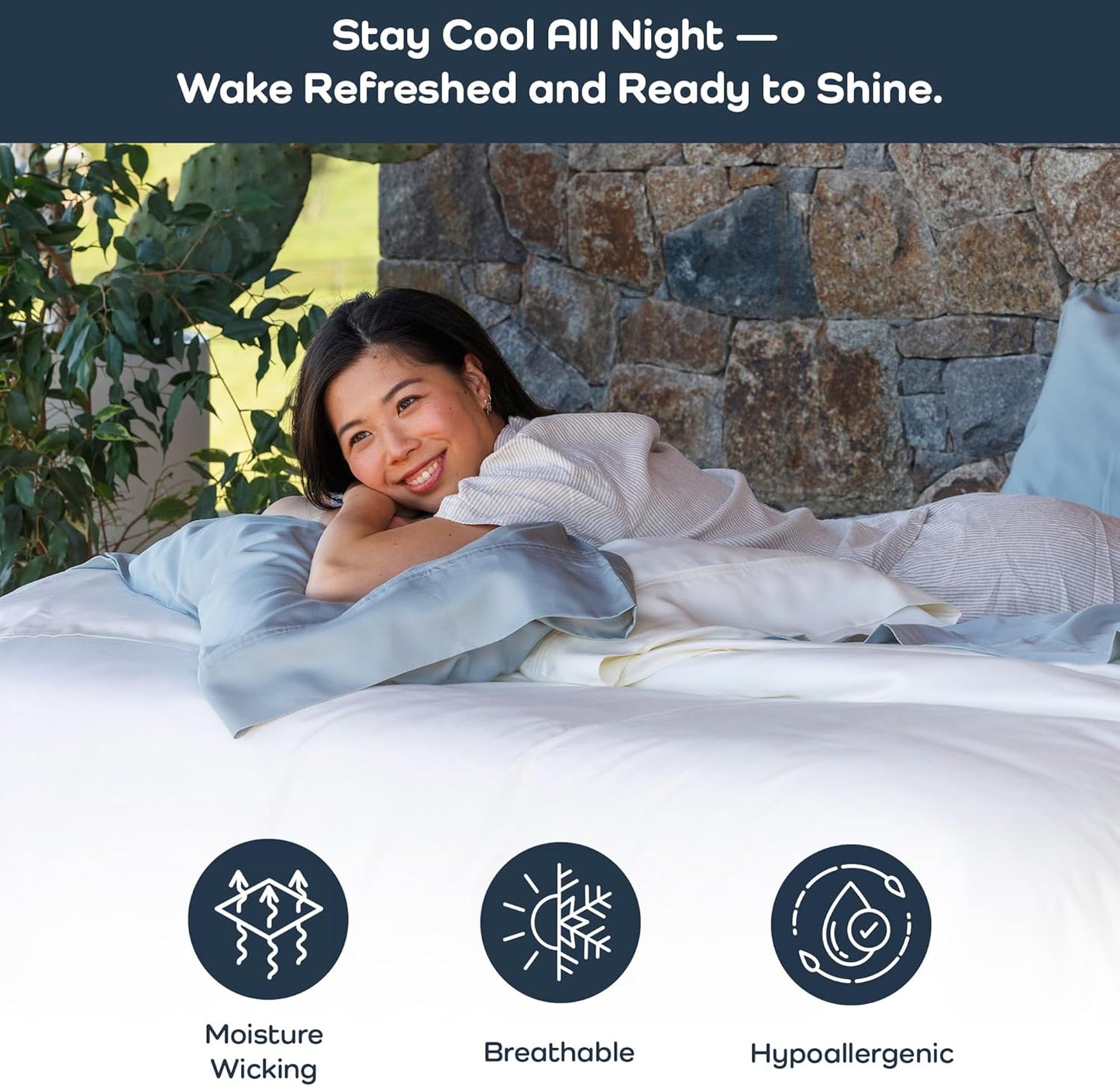 Olive + Crate Tencel Eucalyptus Cooling Duvet Cover Set - Hypoallergenic, Lyocell Tencel Duvet Cover - Soft, Temperature Regulating with Hidden Button Closure & Corner Ties - Queen Size [White Snow]