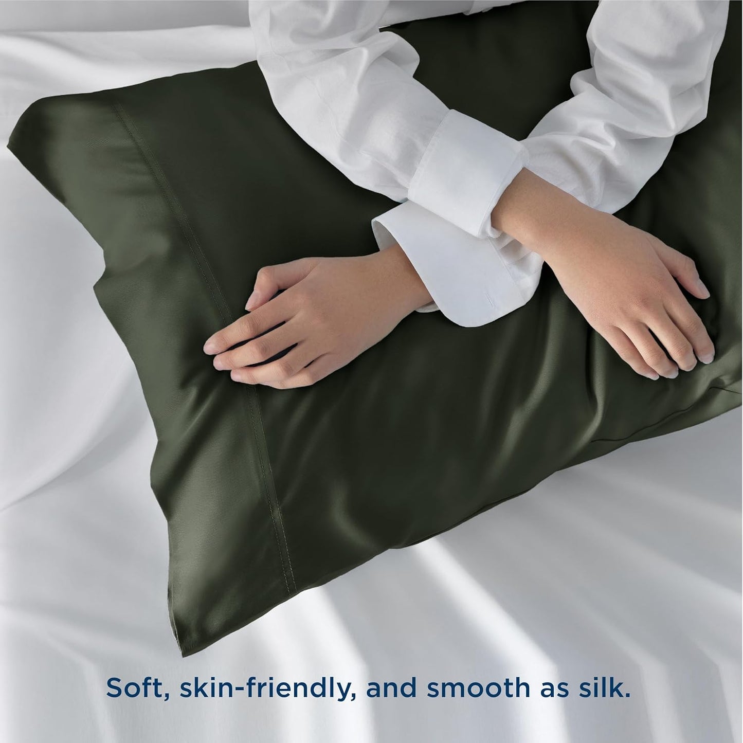 Bedsure Pillow Cases Queen, Cooling Pillow Cases, Rayon Derived from Bamboo Olive Green Pillowcases Queen Size Set of 2, Soft & Breathable Bedding Pillow Covers with Envelope Closure, 20x30 Inches