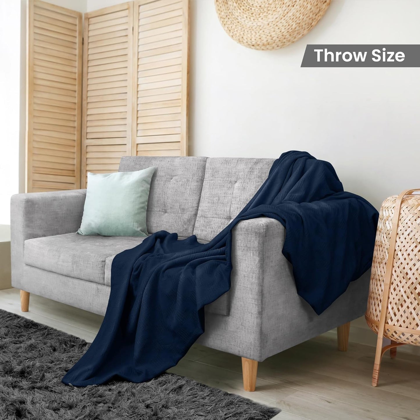 Utopia Bedding Navy 100% Cotton Blanket [Throw Size - 60x50 Inch] 350GSM Lightweight, Soft and Breathable Thermal Blanket for All Seasons