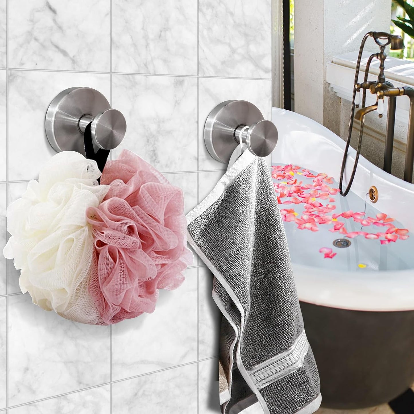 10 Pack Suction Cup Hooks for Shower, Suction Cup Towel Hooks for Bathrooms, Adhesive Wall Hook, SUS304 Waterproof Stainless Steel Hooks for Bathroom, Bedroom, Kitchen, Hotel and Office