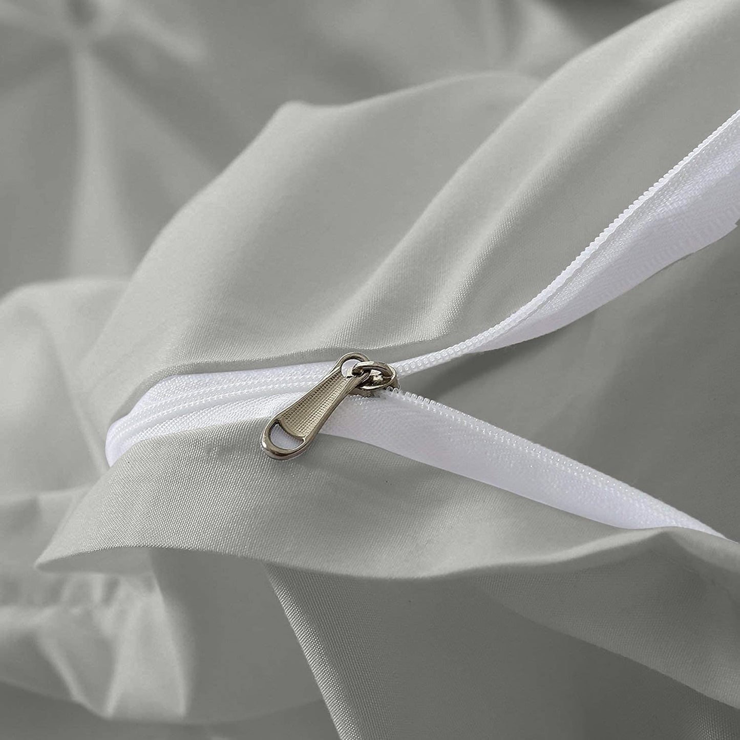 Pinch Pleated Duvet Cover Set 100% Cotton 3PC Super King Plus Size 120x120 Duvet Cover Set, Decorative Pinch Design Silver Grey Duvet Cover with Matching Pillow Case