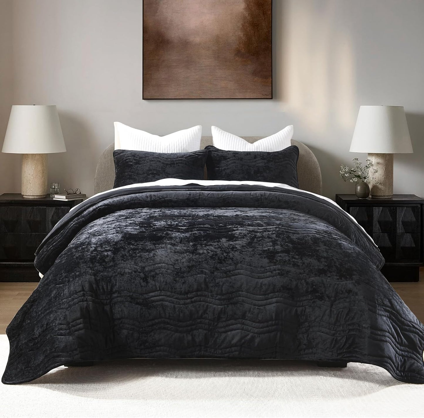 Luxury Velvet Queen Comforter Set, Black Queen Size Comforter Sets, Black Queen Quilt Bedding Set, Luxurious Plush Bedspreaqd Sets, Soft Lightweight Quilts Queen Size for All Season
