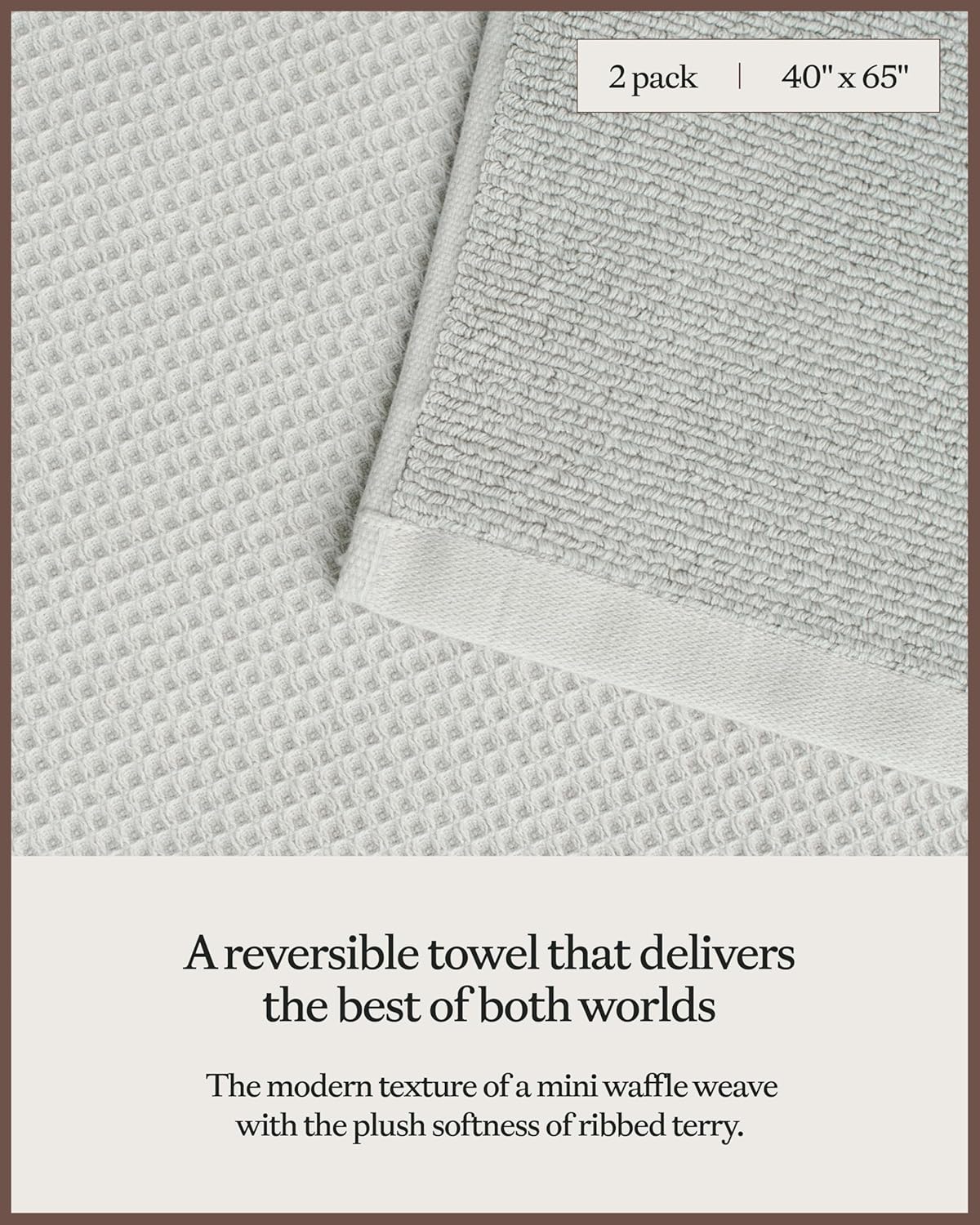 Cozy Earth Waffle Bath Sheets - 60% Cotton 40% Viscose from Bamboo Bath Sheets 40 x 65 Inches - Soft & Absorbent Terry, Reversible Mini Textured Waffle & Weave Pattern - 2 Pack