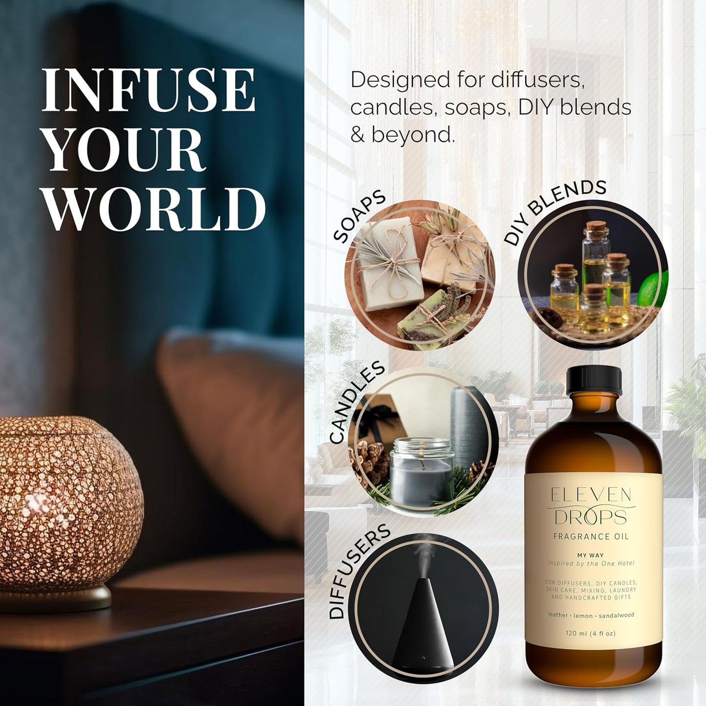 My Way Diffuser Oil - Premium Fragrance Oil Inspired by The One Hotel - Invigorating My Way Scent for Cold Air Diffusers, Home, Office, DIY Candles, Mixing, Lasting, Pet Friendly, 16oz