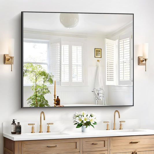 40x48inch Black Bathroom Mirror, Black Rectangle Mirror with Frame, Large Rectangular Wall Mirrors for Bathroom, Living Room, Hair Salon, Big Farmhouse Mirror Hang Horizontal/Vertical