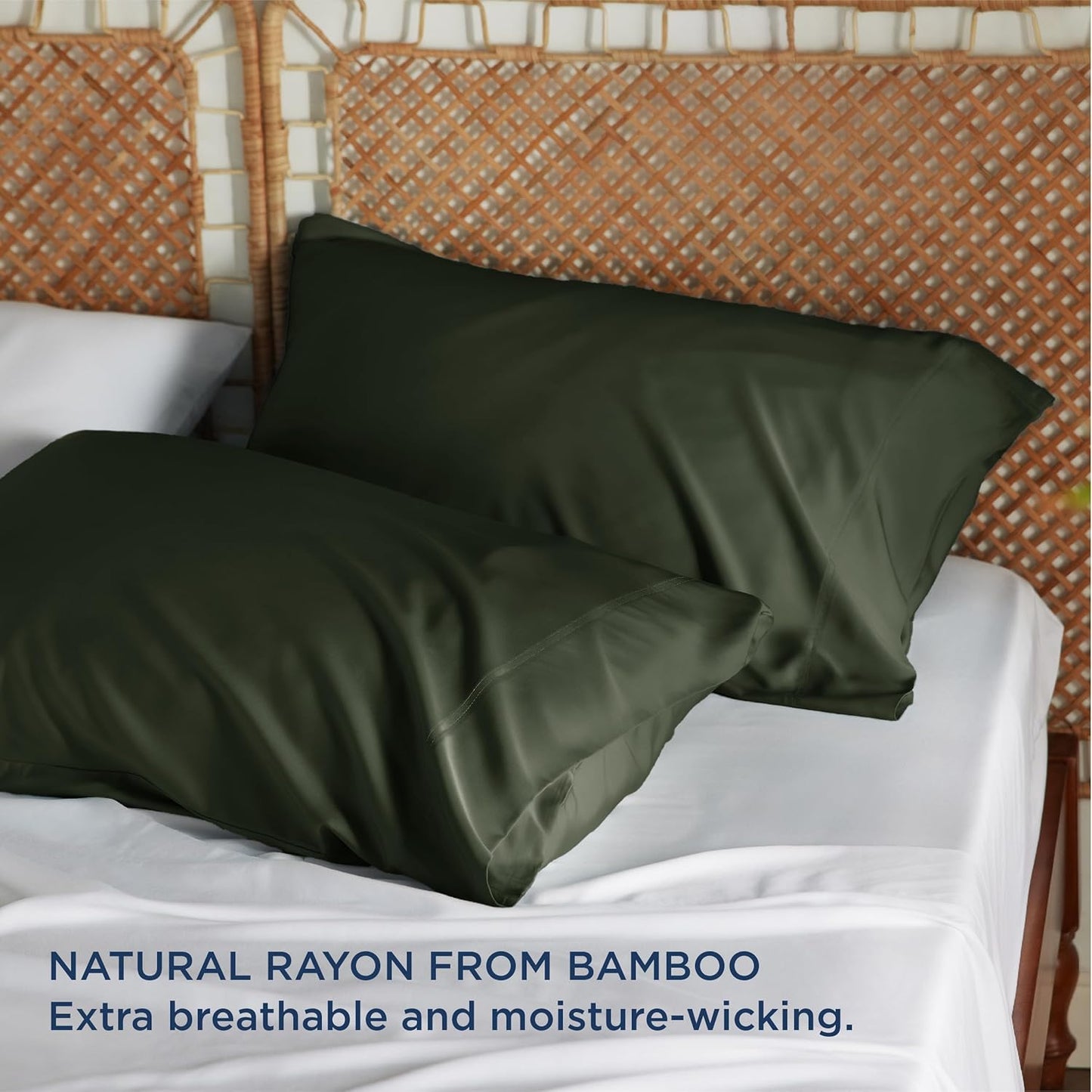 Bedsure Pillow Cases Queen, Cooling Pillow Cases, Rayon Derived from Bamboo Olive Green Pillowcases Queen Size Set of 2, Soft & Breathable Bedding Pillow Covers with Envelope Closure, 20x30 Inches