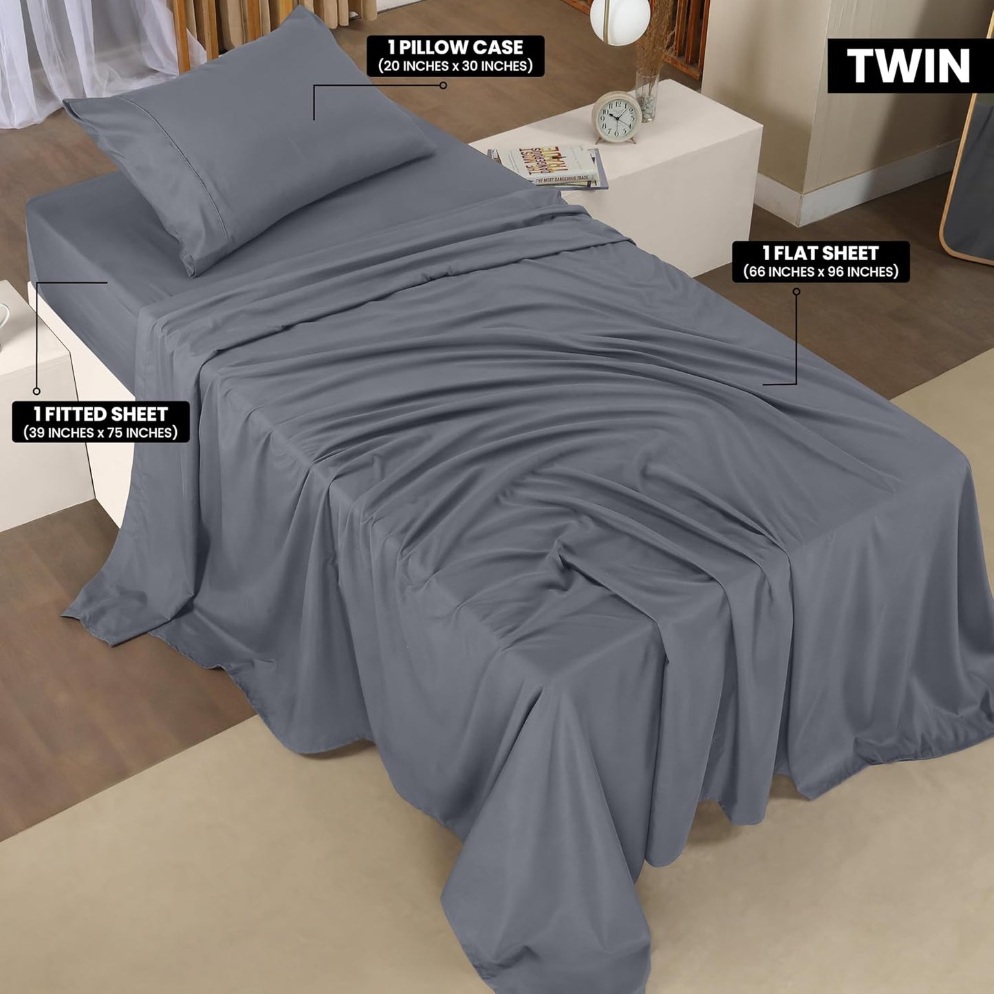 Utopia Bedding Twin Bed Sheets Set - Pack of 2 Sheet Sets - Perfect for Spa, Hotel, & Guest Bedroom - Brushed Microfiber - Shrinkage and Fade Resistant - Easy Care (Grey)