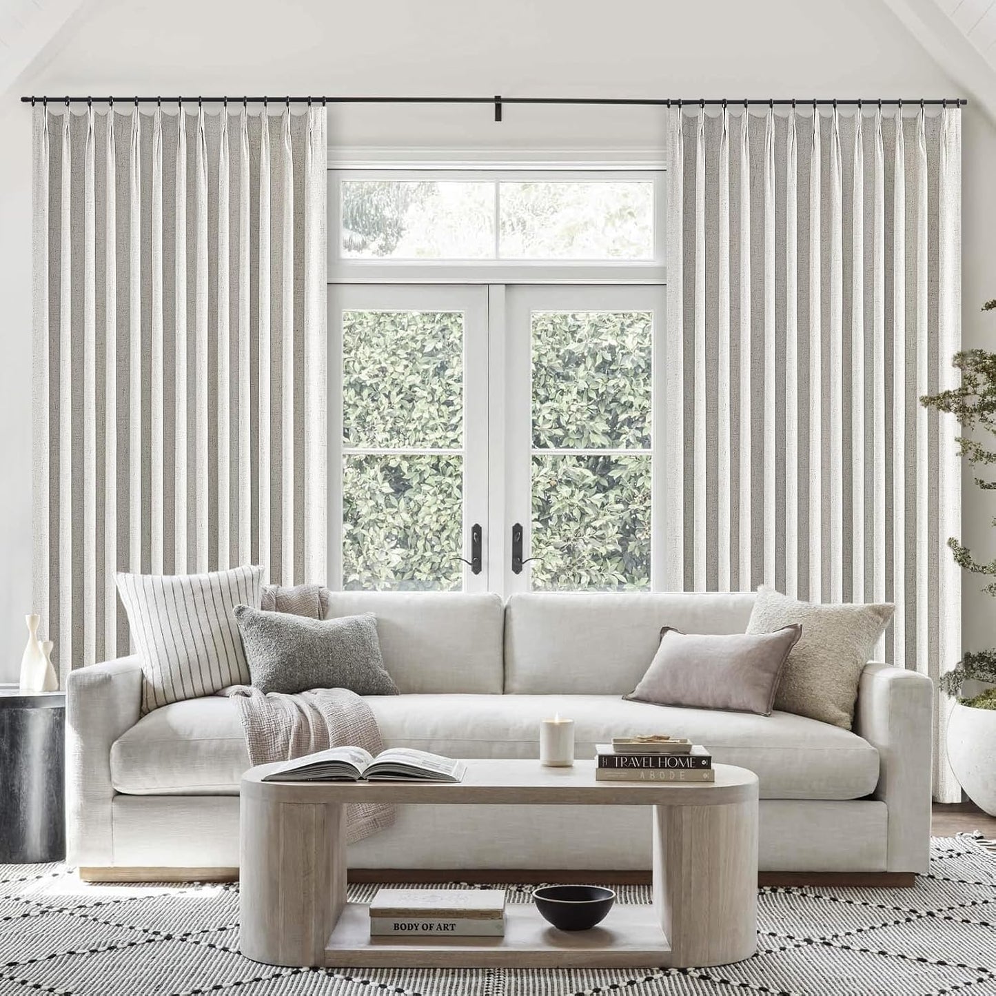 Topfinel Extral Wide Custom Sliding Door Curtains, Pinch Pleated 100% Blackout Linen Luxury Curtains with Hooks for Patio Large Window Living Room Track, 72" Wx84 L 1 Panel