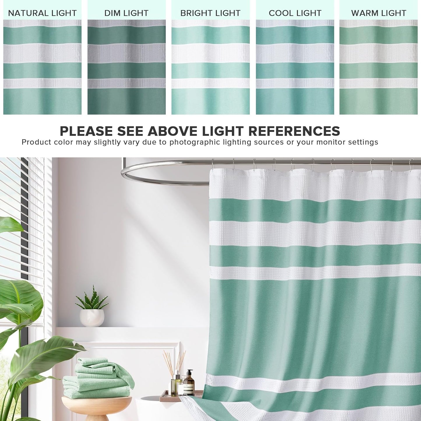 Madison Park Shower Curtain Waffle Weave Striped Pieced Design Fabric Shower Curtains for Bathroom with 3M Scotchgard Moisture Management Premium Spa Quality Modern Standard 72"x72" Aqua