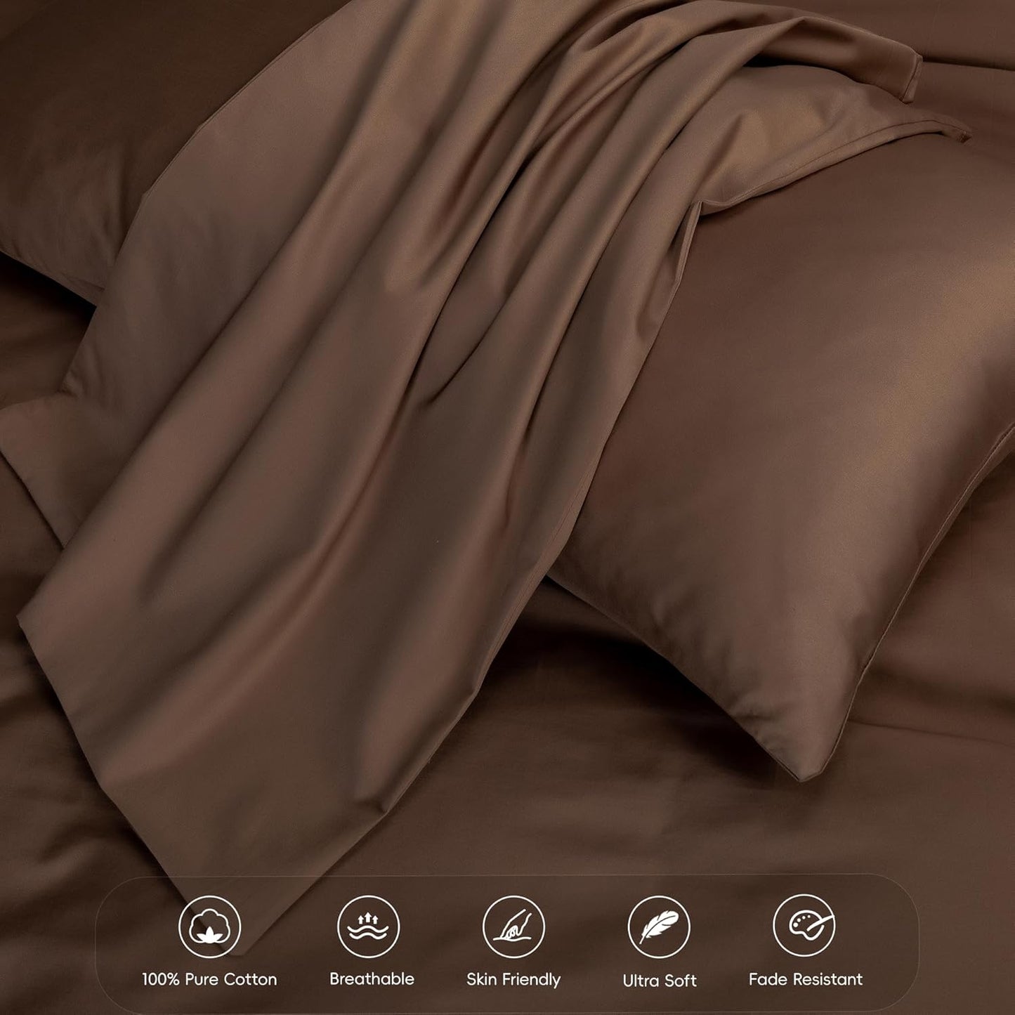 MooMee Duvet Cover Set 100% Extra Long Staple Cotton 600 Thread Count Silky Sateen Smooth Luxury Soft Breathable Durable Hotel Quality Bedding, 3 Pieces (Chocolate Brown, Super King 108"x98")