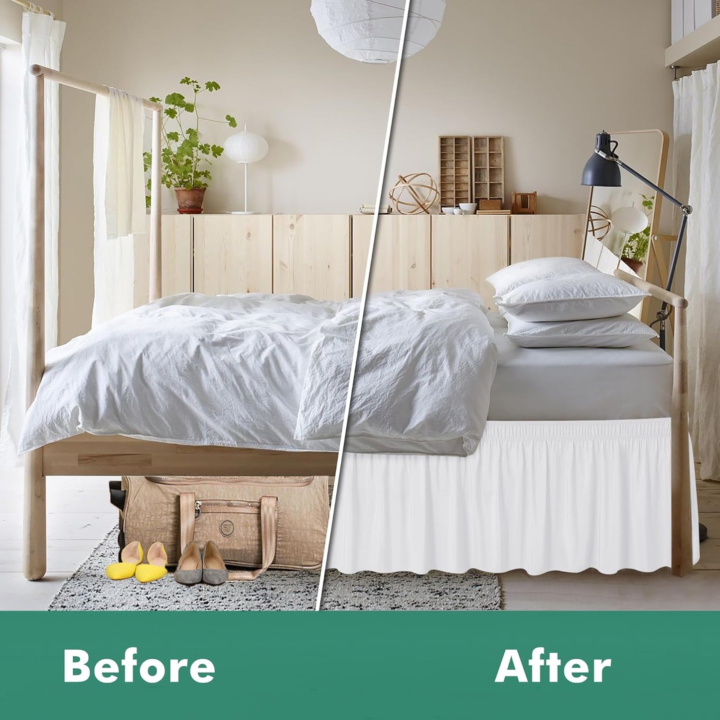 Biscaynebay Wrap Around Bed Skirts with Split Corners for Queen Beds 12" Drop, White Adjustable Elastic Dust Ruffles Easy Fit Wrinkle & Fade Resistant Silky Luxurious Fabric Machine Washable