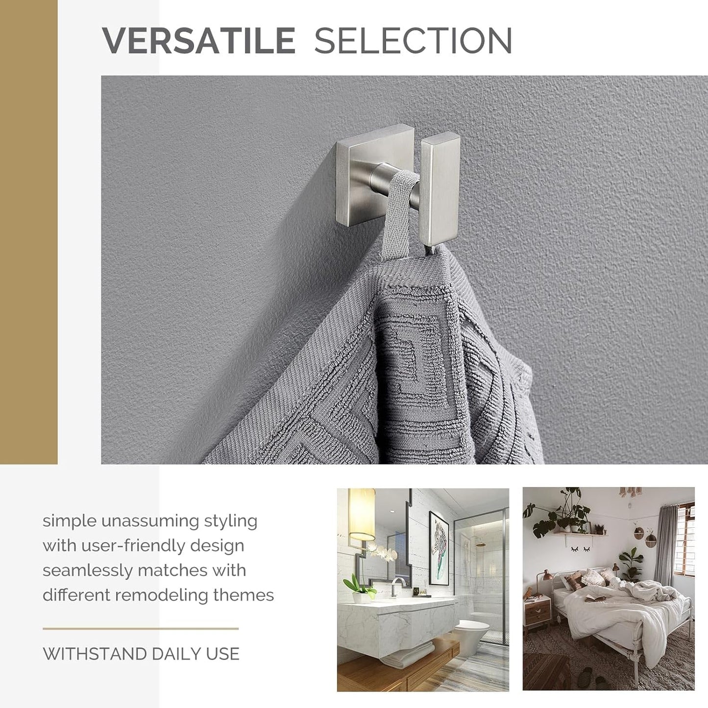 Angle Simple Bathroom Towel Hook, SUS304 Stainless Steel Single Shower Towel Hanger for Wall, Kitchen Cabinet Closet Coat Robe Holder Wall Mounted, Brushed Nickel