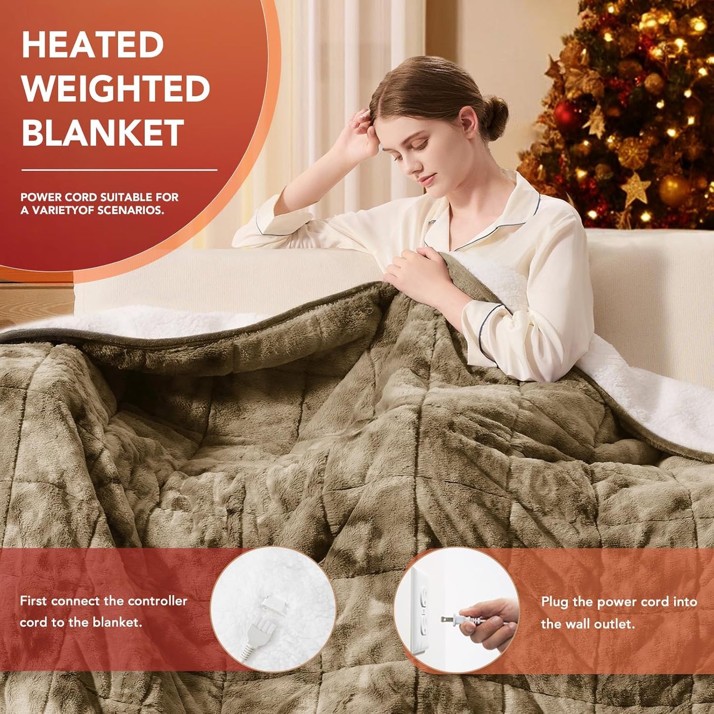 Homemate Heated Weighted Blanket for Adults - 62"x84" 20lbs Electric Throw Fast Heating Heavy Blanket 1/2/4/6/8 Hour Auto Off 10 Heat Levels Over-Heat Protection Luxury Faux Fur Sherpa