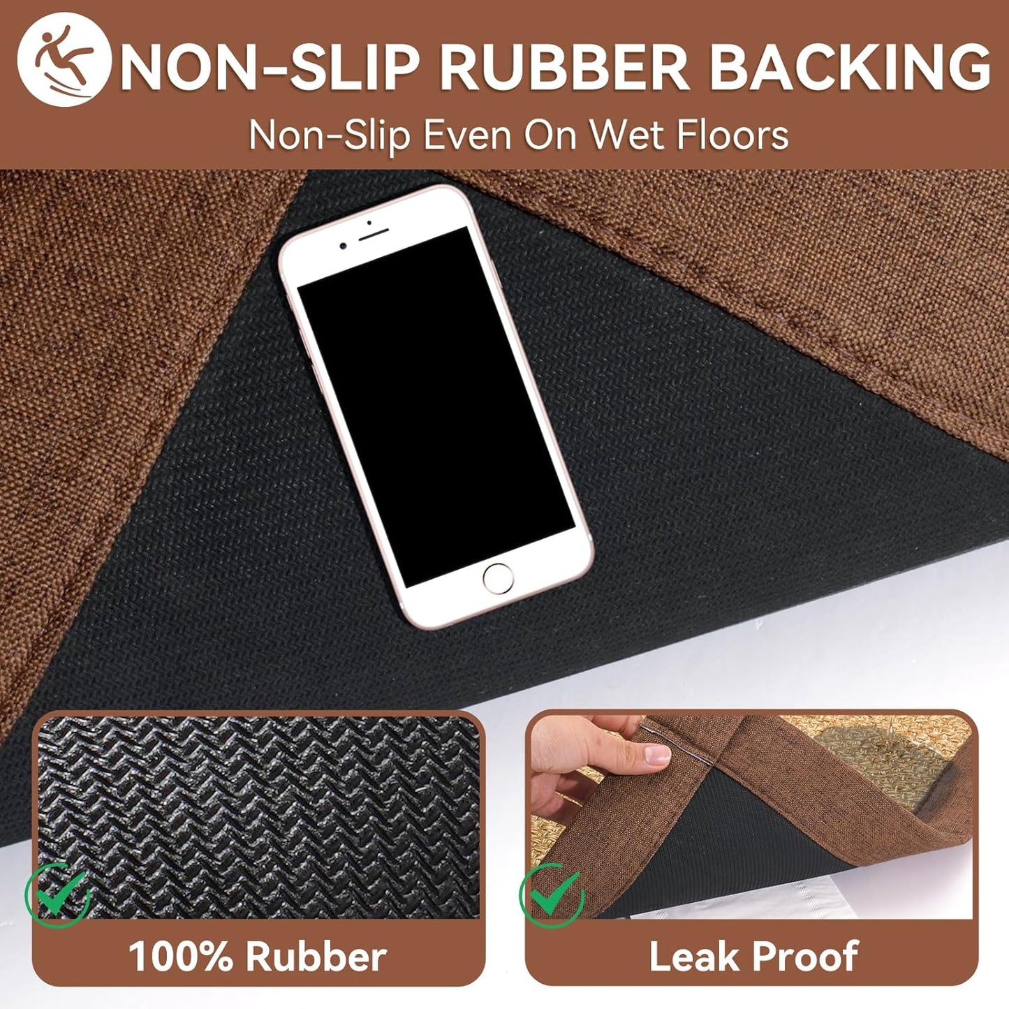 Bath Mat Bathroom Rugs Non Slip Washable, Soft Jute-Like Ultra Thin Bath Mats, Rubber Backing Super Absorbent Quick Dry Thin Bath Rug Shower Mat Fit Under Door Bathroom Tub Floor, Brown 20"x32"