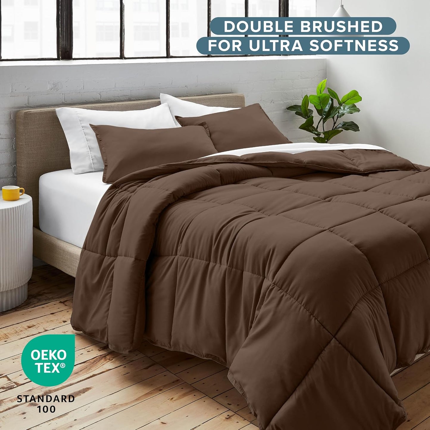 Bare Home Comforter Set - King/California King Size - Ultra-Soft - Goose Down Alternative - Premium 1800 Series - All Season Warmth (King/Cal King, Cocoa)