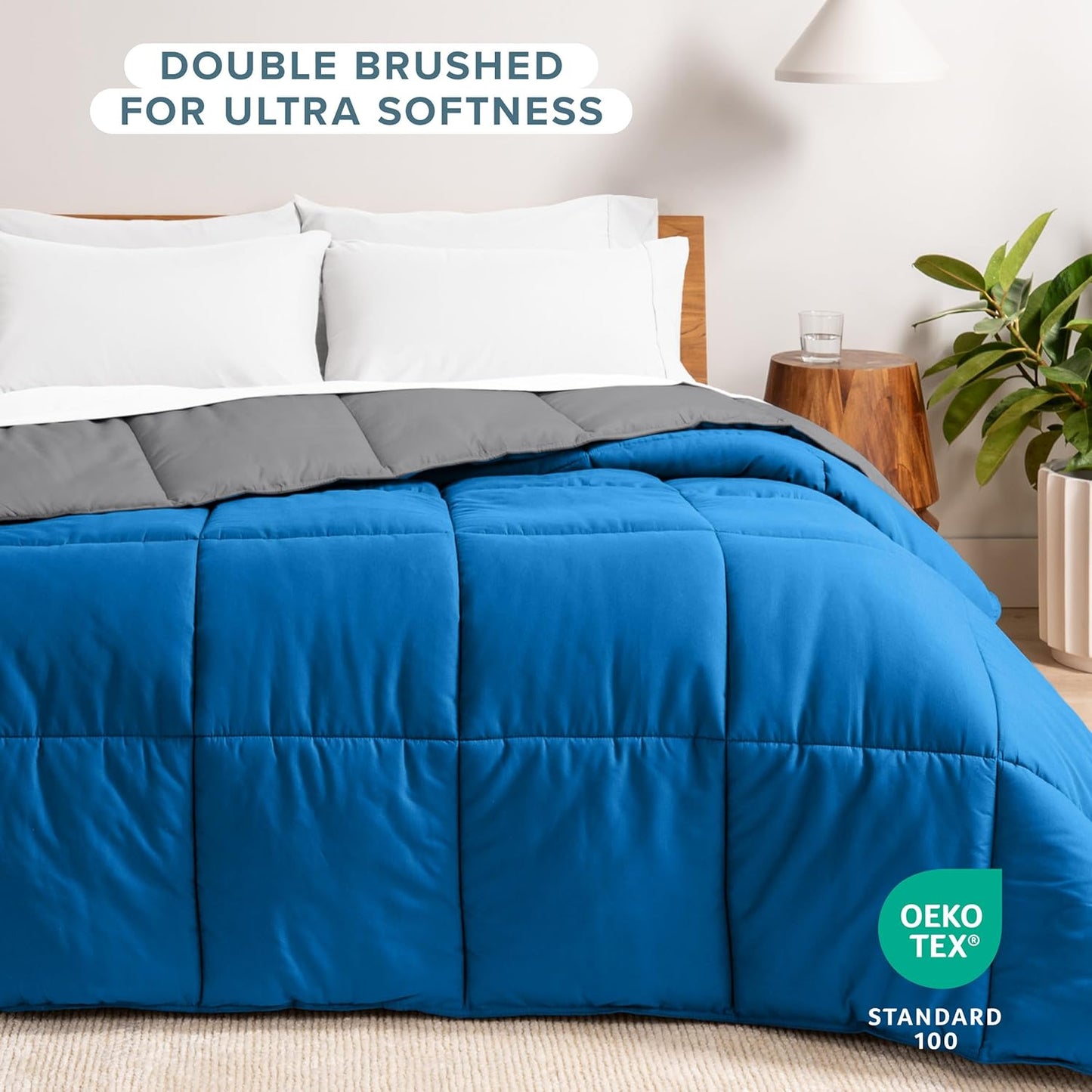 Bare Home King/California King Comforter - Reversible Colors - Goose Down Alternative - Ultra-Soft - Premium 1800 Series - All Season Warmth - Bedding Comforter (King/Cal King, Grey/Medium Blue)