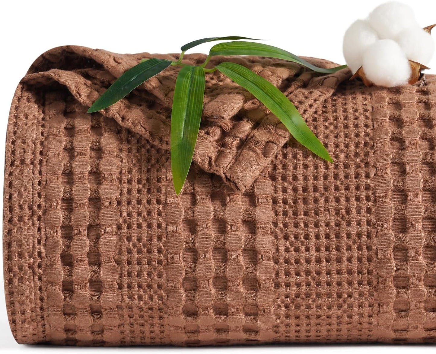 PHF Cooling Waffle Blanket King Size, Lightweight 60% Rayon Derived from Bamboo & 40% Cotton Breathable Blanket for Hot Sleepers, Soft and Luxury for Bed Couch and Sofa, 104"x90", Burnt Umber