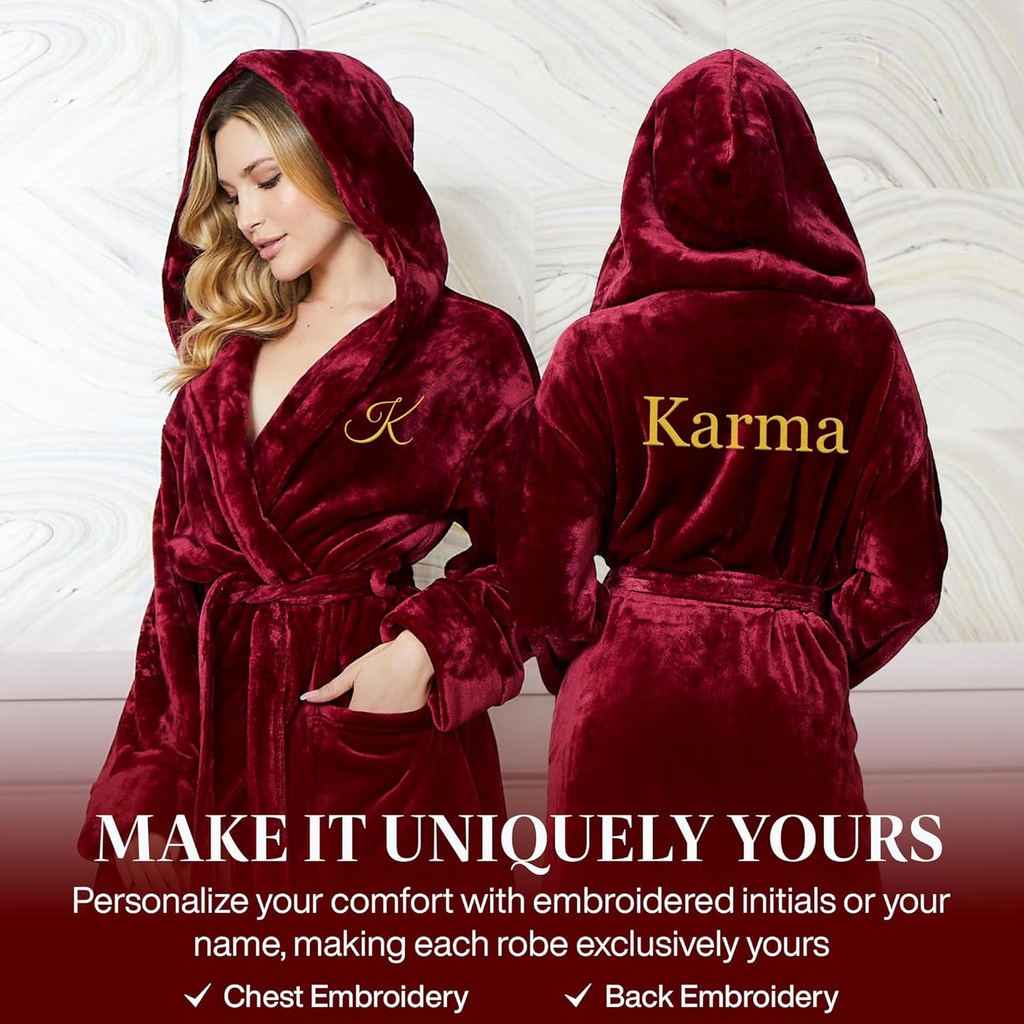 Lotus Linen Plush Robes for Women - Soft Bathrobe, Custom Monogram, Warm Fleece Robe with Pockets