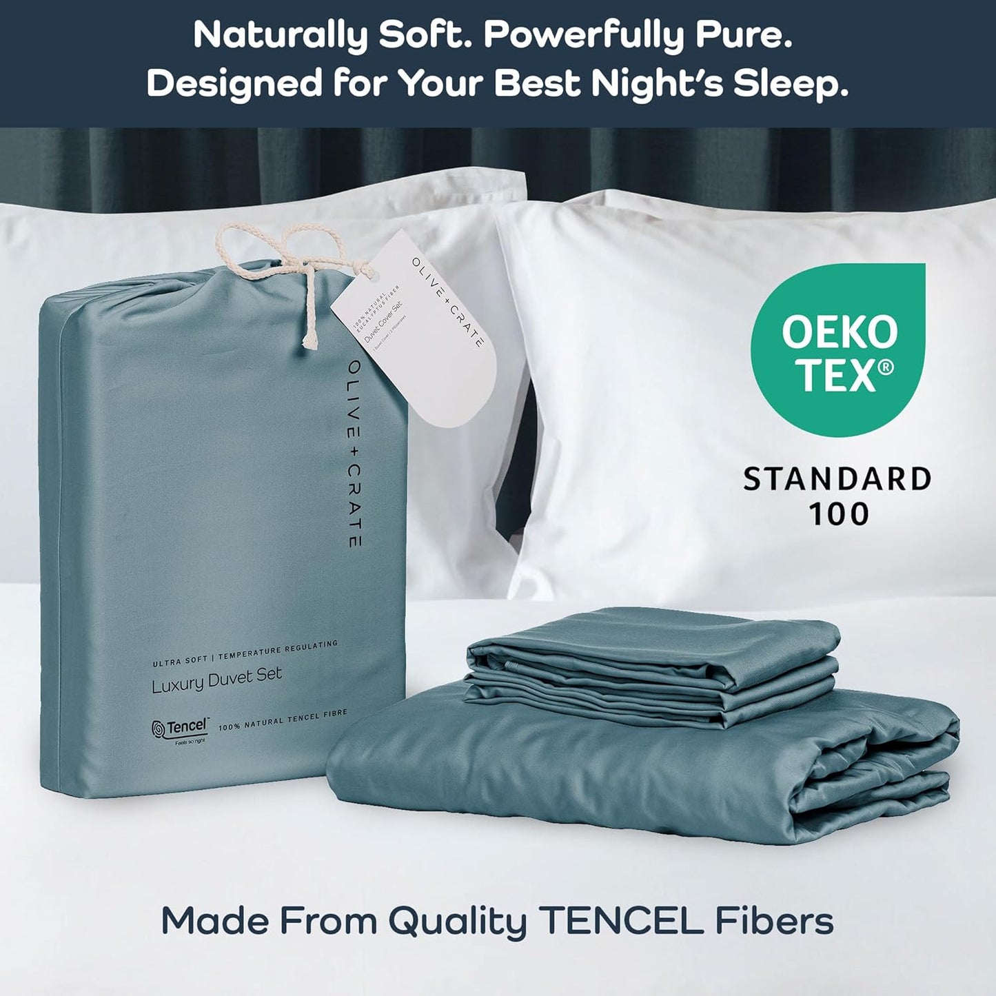 Olive + Crate Tencel Eucalyptus Cooling Duvet Cover Set, Hypoallergenic, Lyocell Tencel Duvet Cover, Temperature Regulating with Hidden Button Closure & Corner Ties - California King [Basalt Blue]