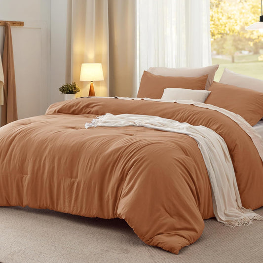 Bedsure Full Size Comforter Set, Pumpkin Soft Prewashed Bedding for All Seasons, 3 Pieces GentleSoft™ Warm Down Alternative Bed Set, 1 Lightweight Comforter (82"x86") and 2 Pillowcases (20"x26")