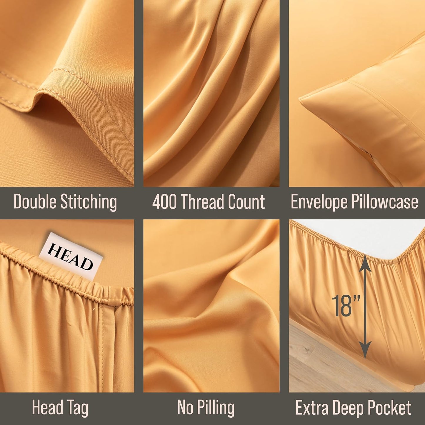 Bella Coterie Luxury Bamboo Viscose Split King Size Sheet Set | 2 Fitted Sheets for Sleep Number & Adjustable Beds | 100% Organically Grown | Cooling & Ultra Soft | 18” Deep Pocket [Marigold]