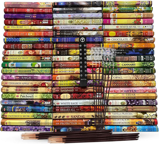 Hem Incense Sticks Variety Pack of 12 Randomly Selected Hexa Fragrances and Incense Stick Holder Bundle Total 240 Sticks