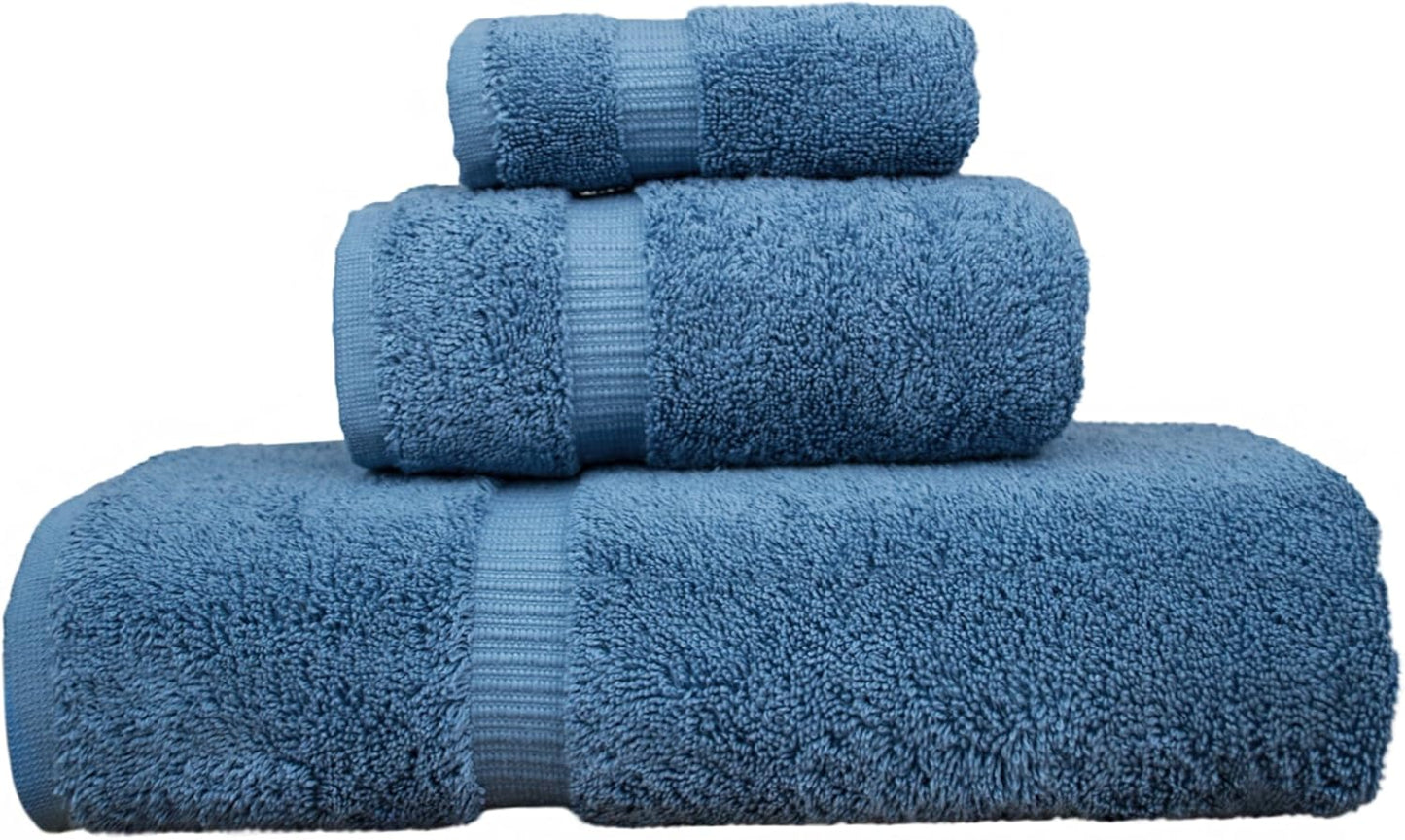 Luxury Hotel & Spa Quality, 100% Turkish Cotton, 750+ GSM, Eco Friendly Towel Set, Bathroom and Kitchen Dobby Border Towels, Bath Towel, Hand Towel, Washcloths (3 Piece, Wedgewood)