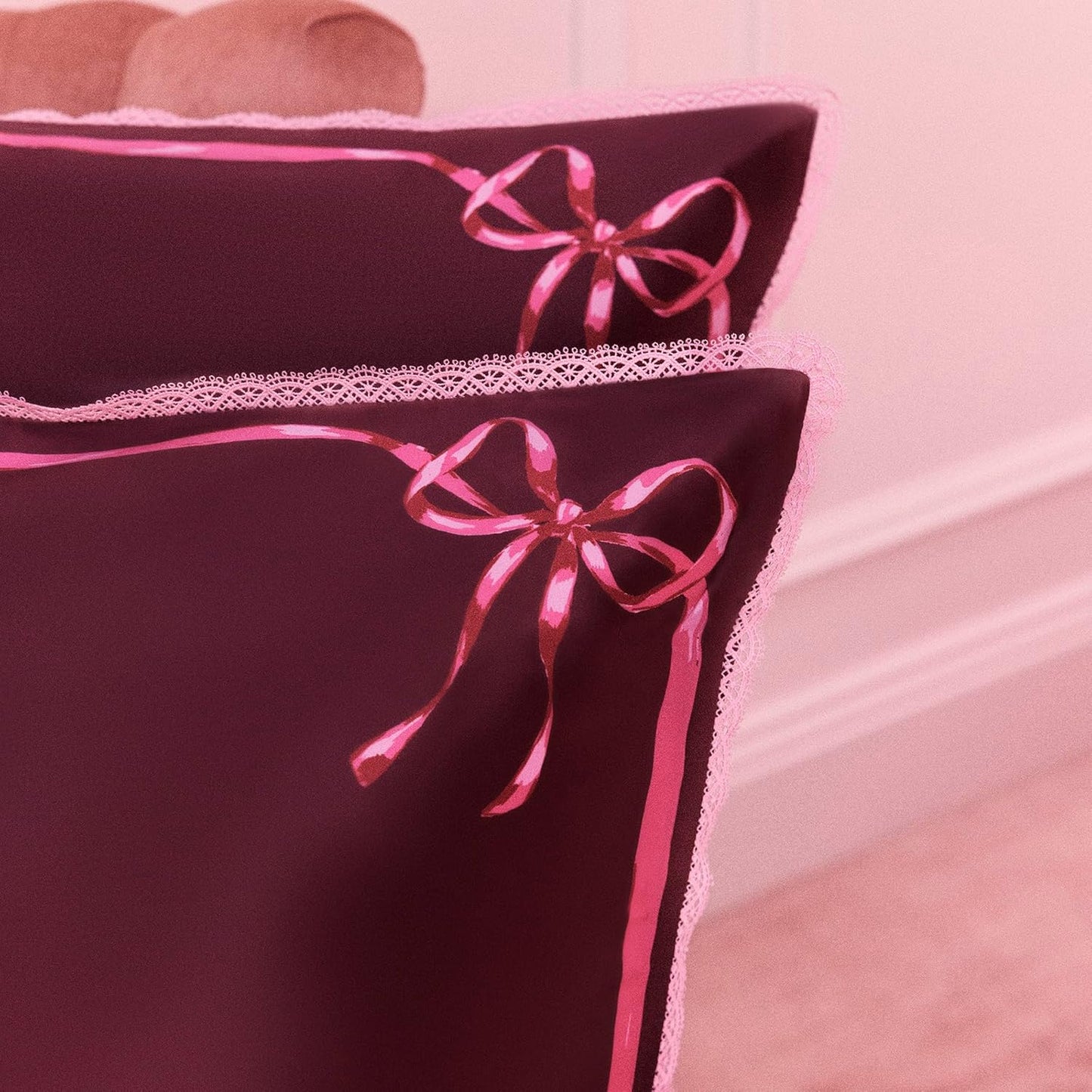 slip Queen Silk Pillowcase – Crimson Kiss Limited Edition with Lace Trim – 100% Pure Mulberry Slipsilk™ – Anti-Frizz, Anti-Aging, Invisible Zipper Closure