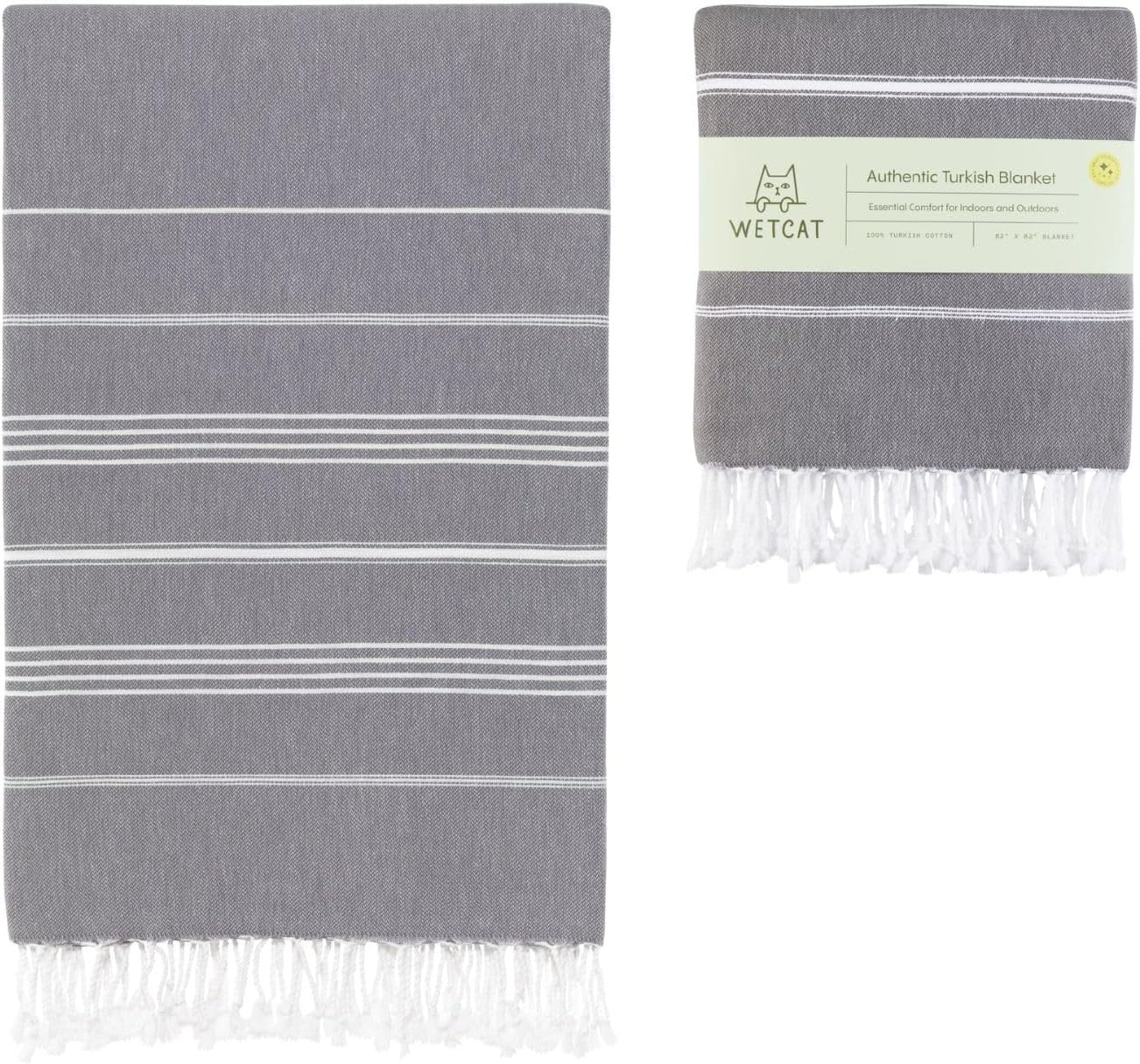 WETCAT Turkish Beach Blanket Sandproof (82"x82") 100% Turkish Cotton, Made in Turkey - Sand Free, Ultra Soft, Extra Large Throw for Picnic – Dark Gray