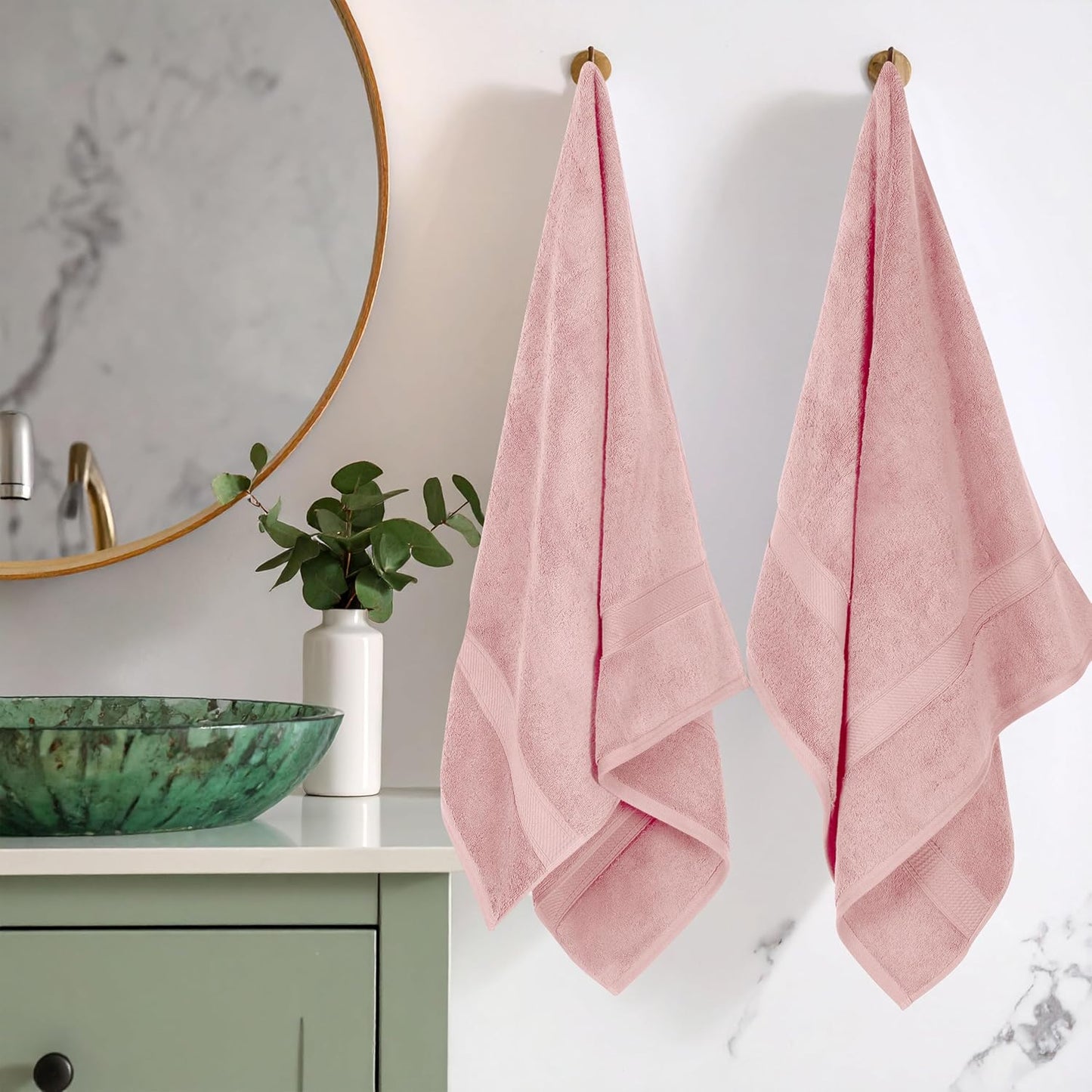 Superior Egyptian Cotton Pile Bath Towel Set of 2, Ultra Soft Luxury Towels, Thick Plush Essentials, Absorbent Heavyweight, Guest Bath, Hotel, Spa, Home Bathroom, Shower Basics, Tea Rose