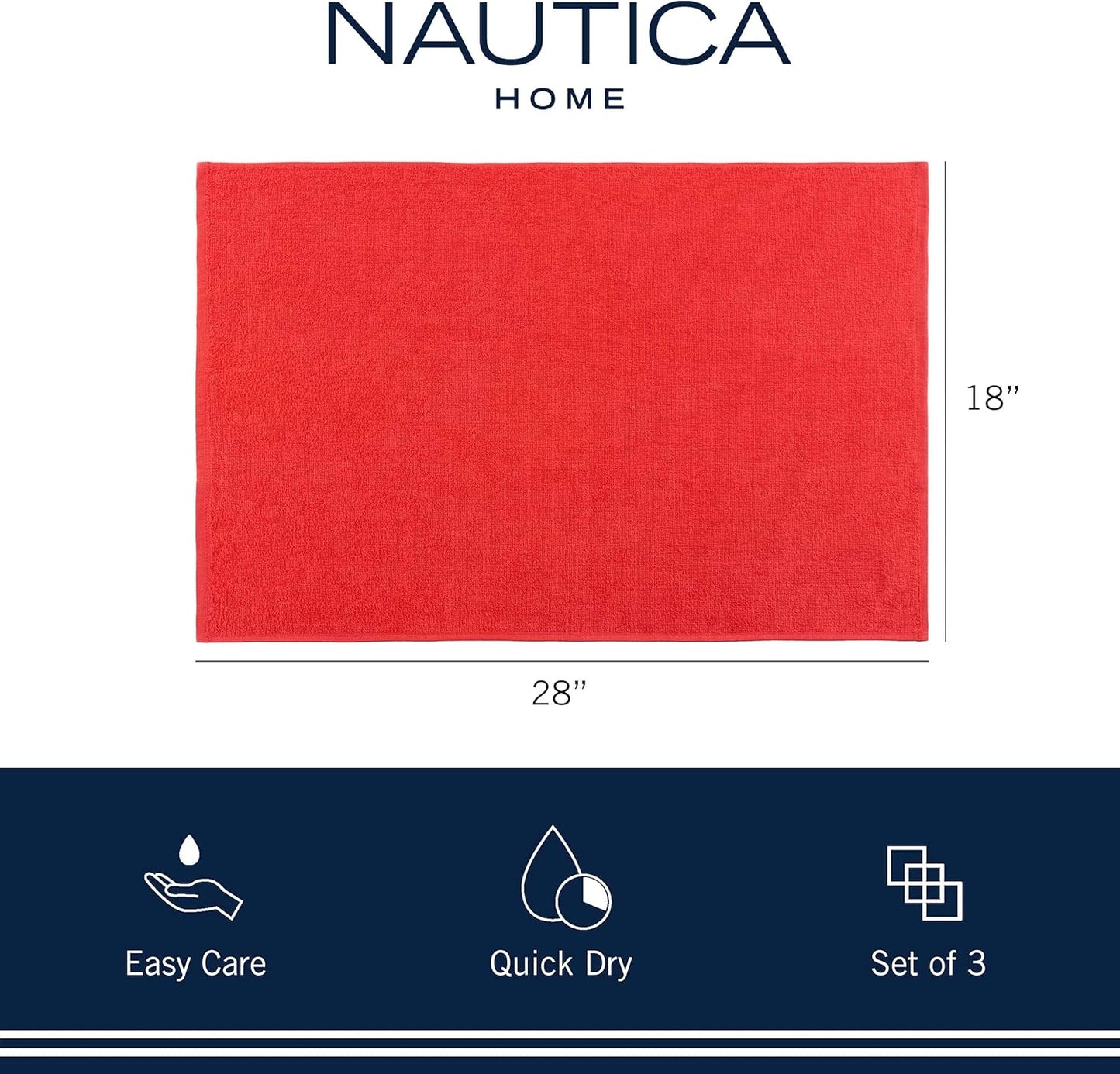 Nautica 100% Cotton Kitchen Towels Set of 3 | 18" X 28" Super Absorbent Reusable Cleaning Cloths, Tea Towels, Hand Towels for Drying Dishes | Red/White Plaid Dish Towels for Kitchen Shops & Bars
