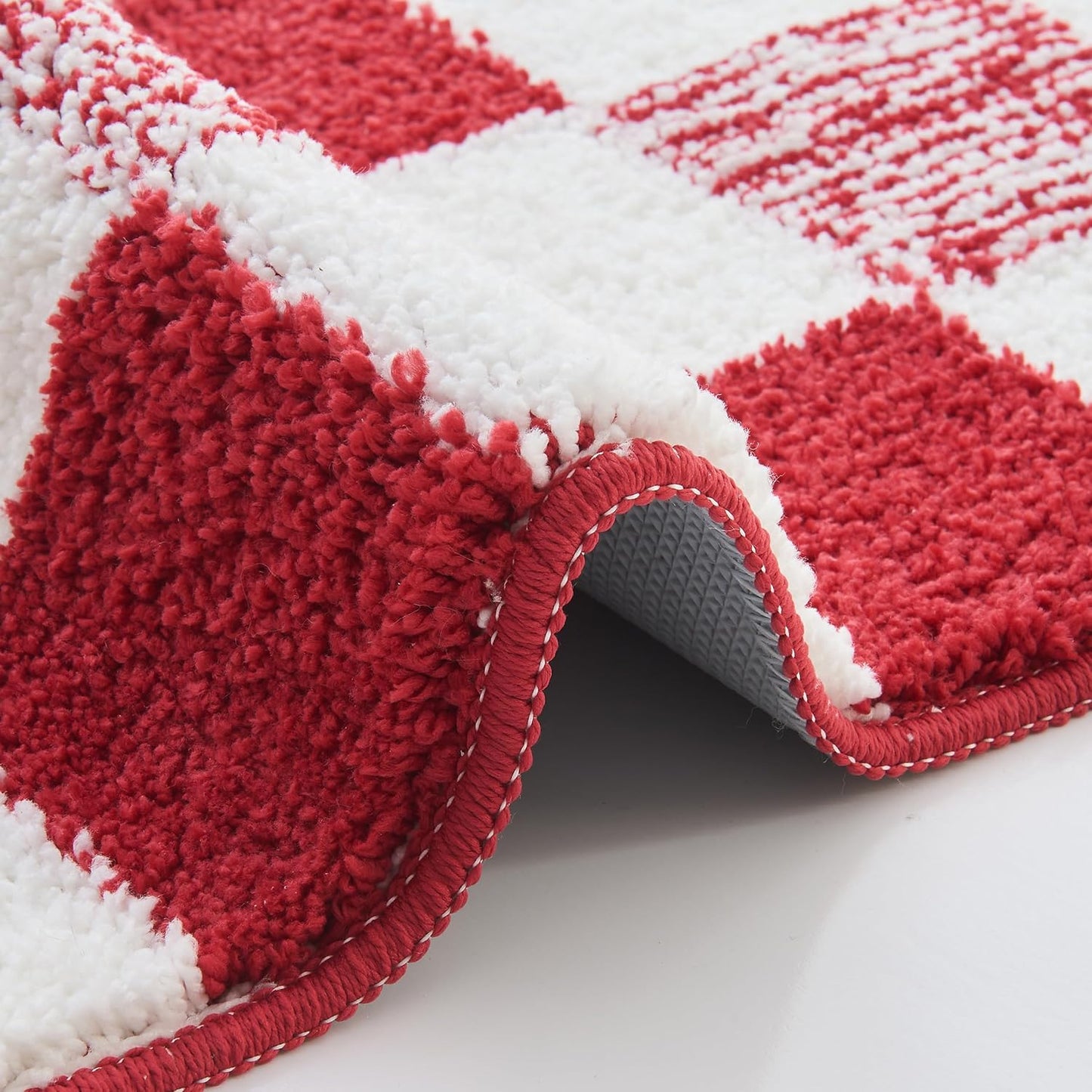 CozeCube Bath mats for Bathroom Non Slip, Fluffy Absorbent Microfiber Bath mat Washable, Aesthetic Bathroom Rugs, Small Christmas Red Checkered Bath mat, Christmas Red, 24" x 16"