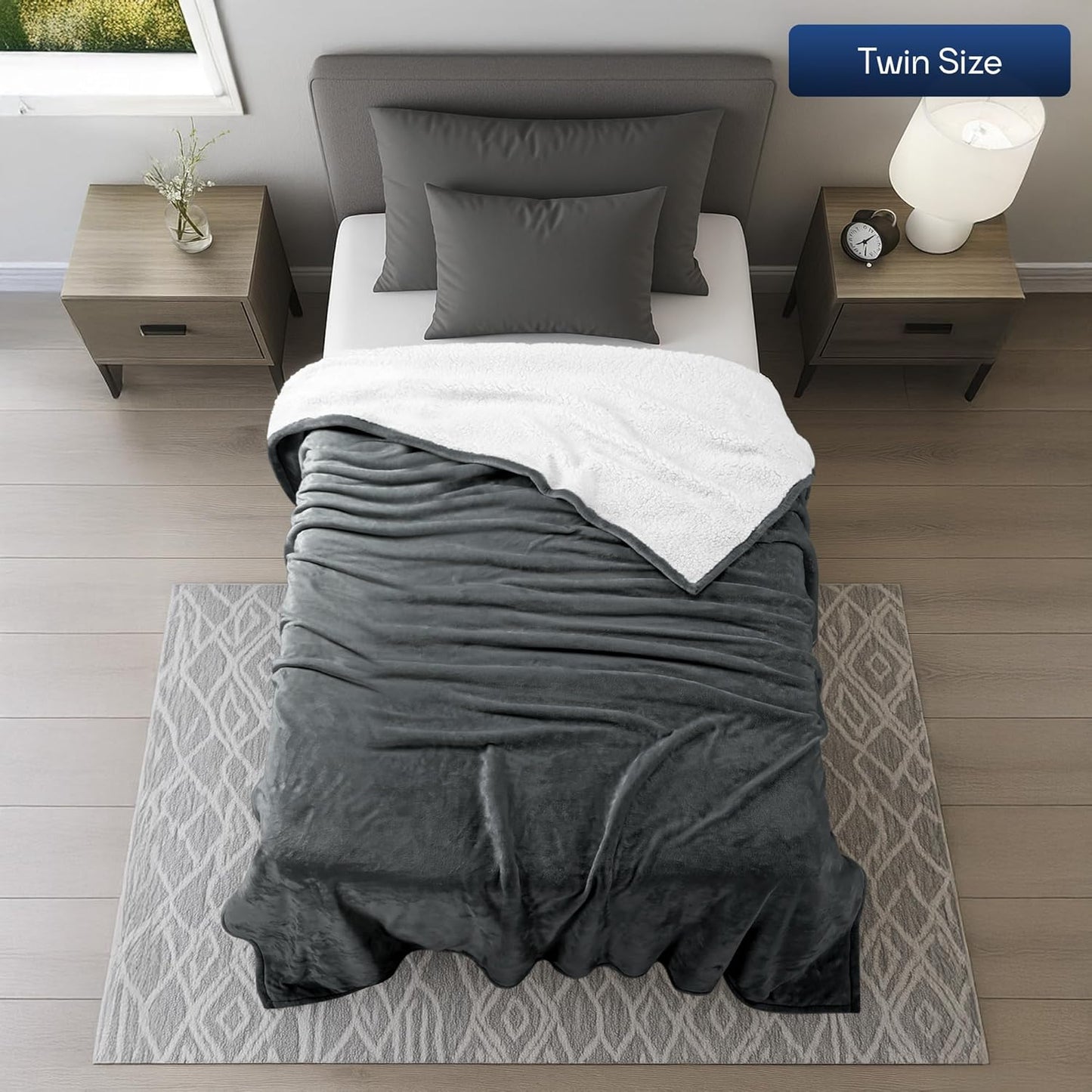 Utopia Bedding Sherpa Blanket Twin Size (Grey, 60x80 Inches) - Soft Lightweight Plush Fleece Reversible Winter Blanket for Bed, Sofa, Couch, Camping and Travel