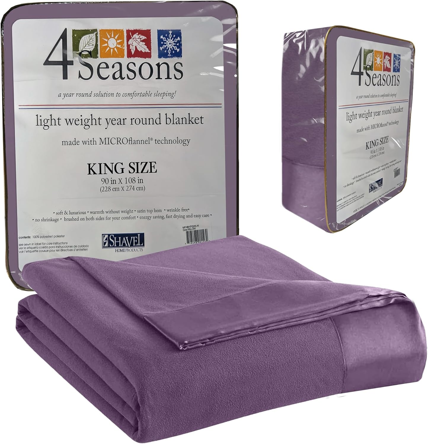 Thermee Micro Flannel King Size Blankets, Lightweight All Seasons Cozy Blanket, Throw Blankets for Home and Living Room, Comfy & Soft Blanket for Couch, Machine Wash, No Pilling - Purple