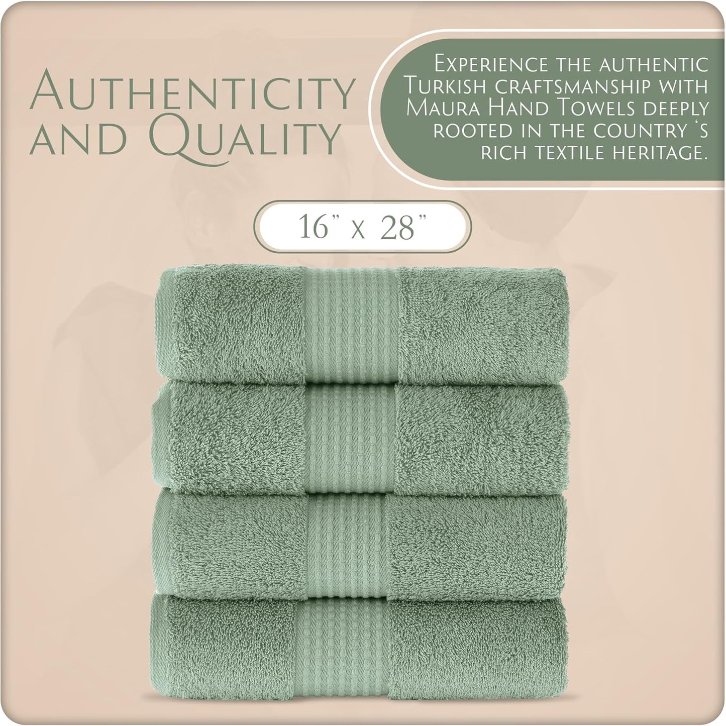 MAURA Basics Hand Towels for Bathroom with Hanging Hook Loops. Soft, Durable, Long Lasting and Absorbent Hand Towel Sets for Bathroom, American Standard Size 16"x28", Sage Green